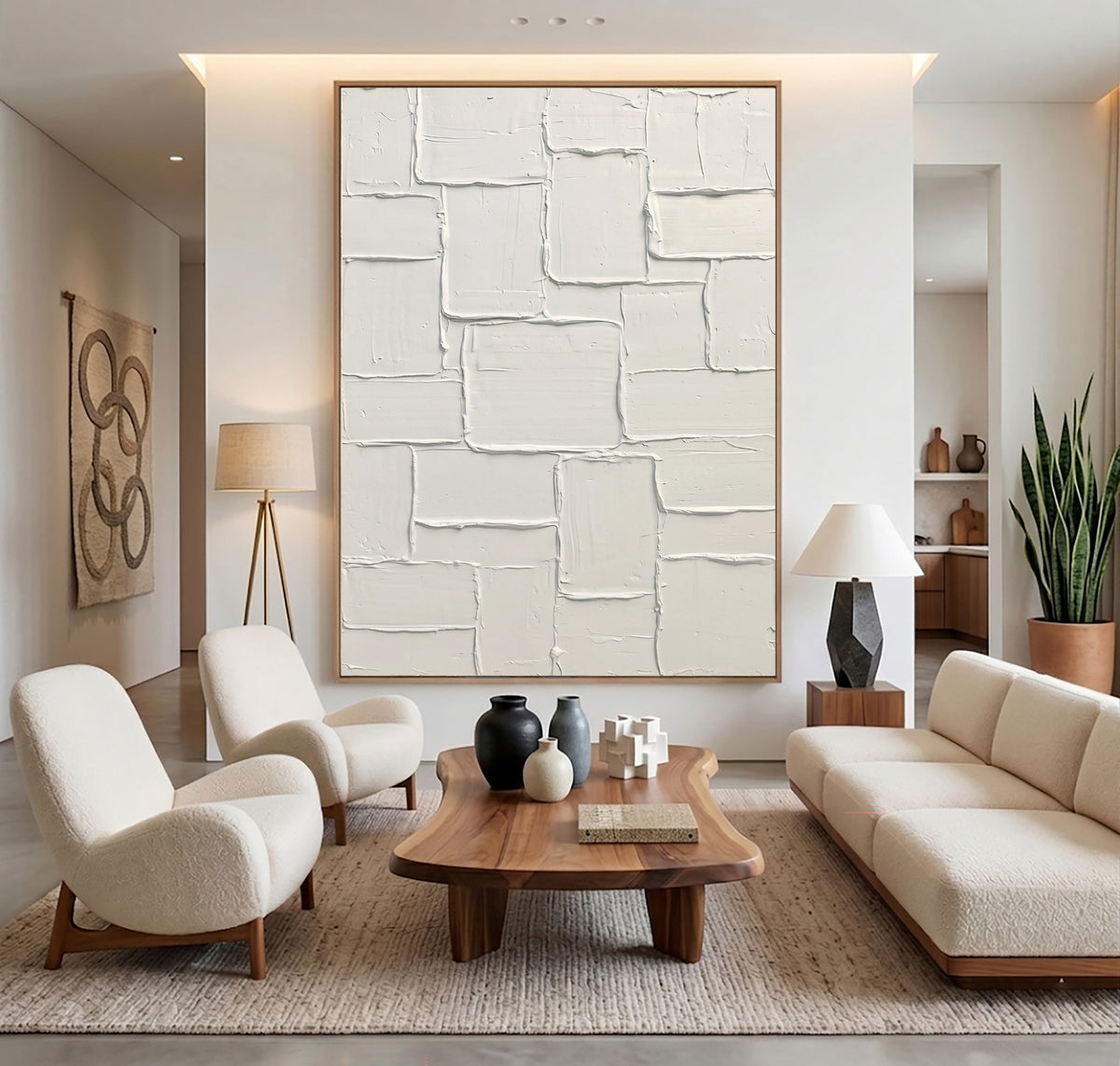 Rhythm Of Handcrafted Abstract Blocks Large White Textured Relief Wall Art Contemporary Minimalist Artwork