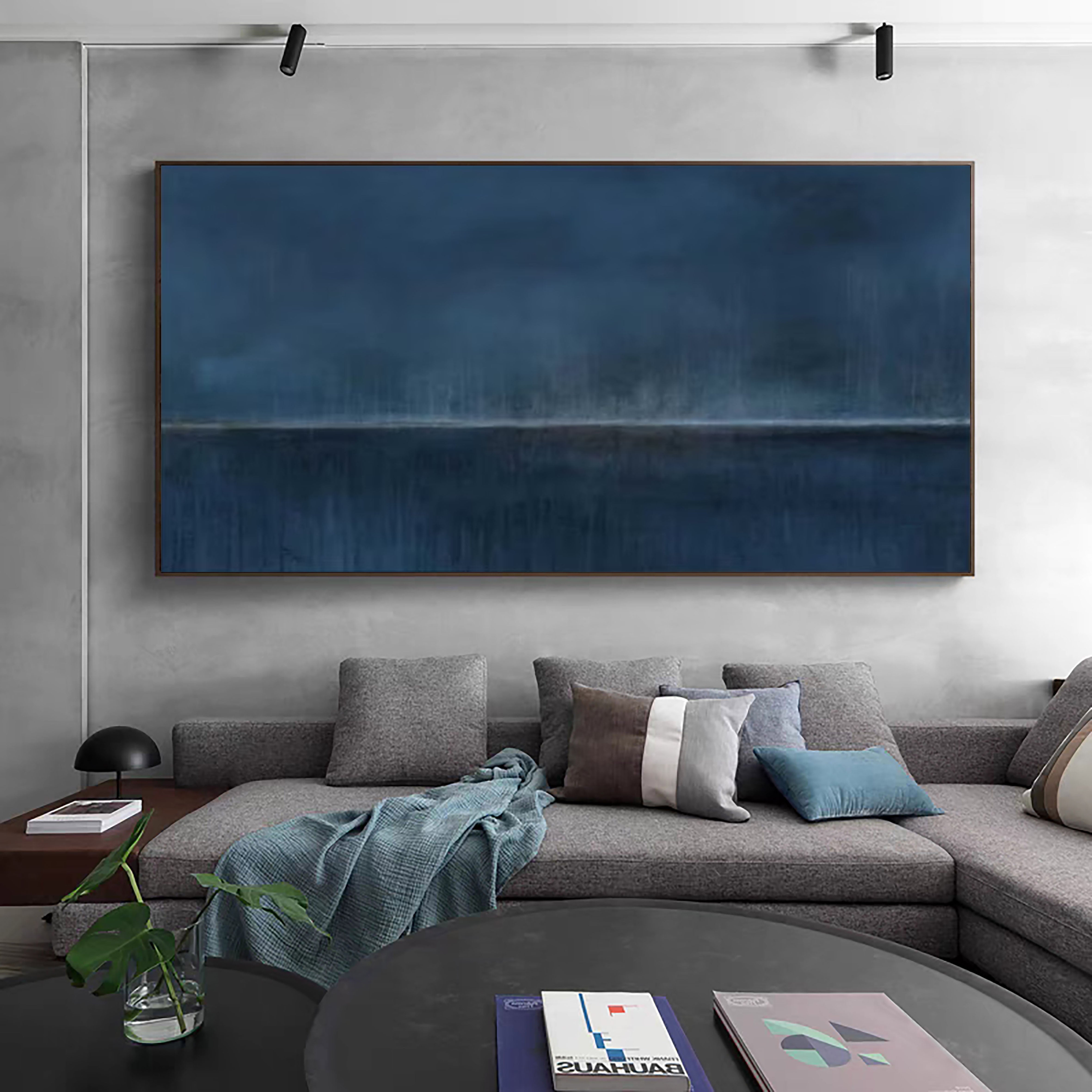 Mystic Depths Large Blue Abstract Canvas Art For Home Decor #AP 060