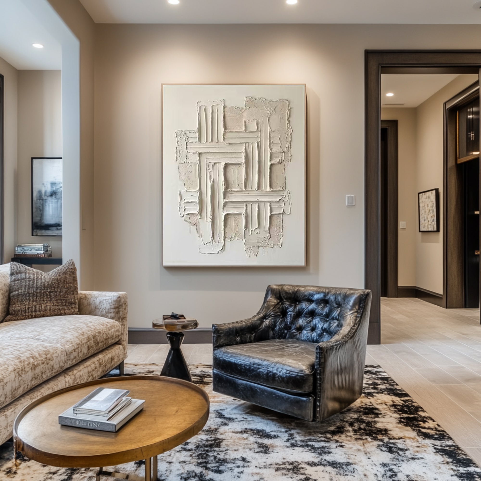 Large Minimalist Oil Painting with Sculptural Texture for Contemporary Wall Decor