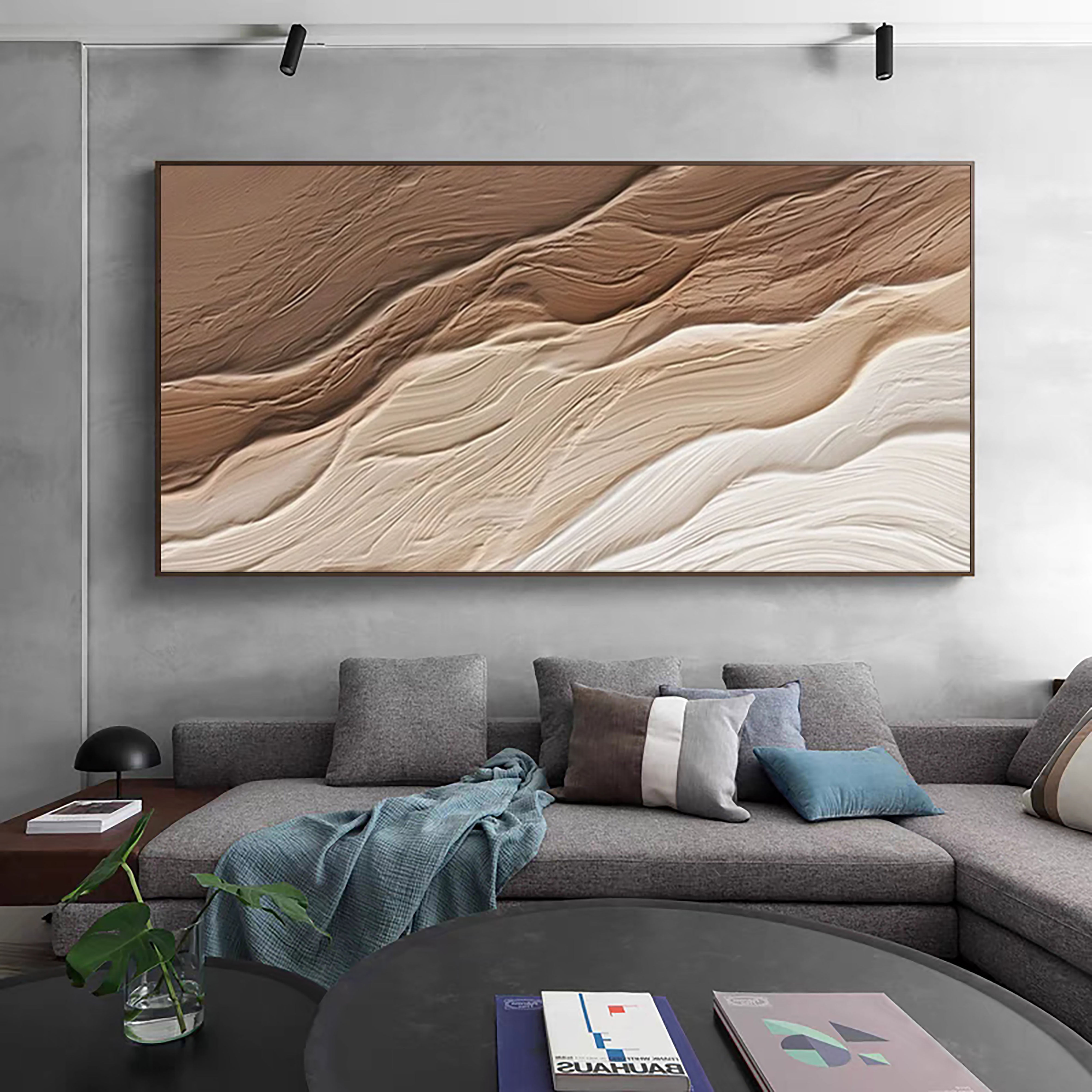 Ocean Whisper Beige Textured Wave Art on Canvas #OS 061