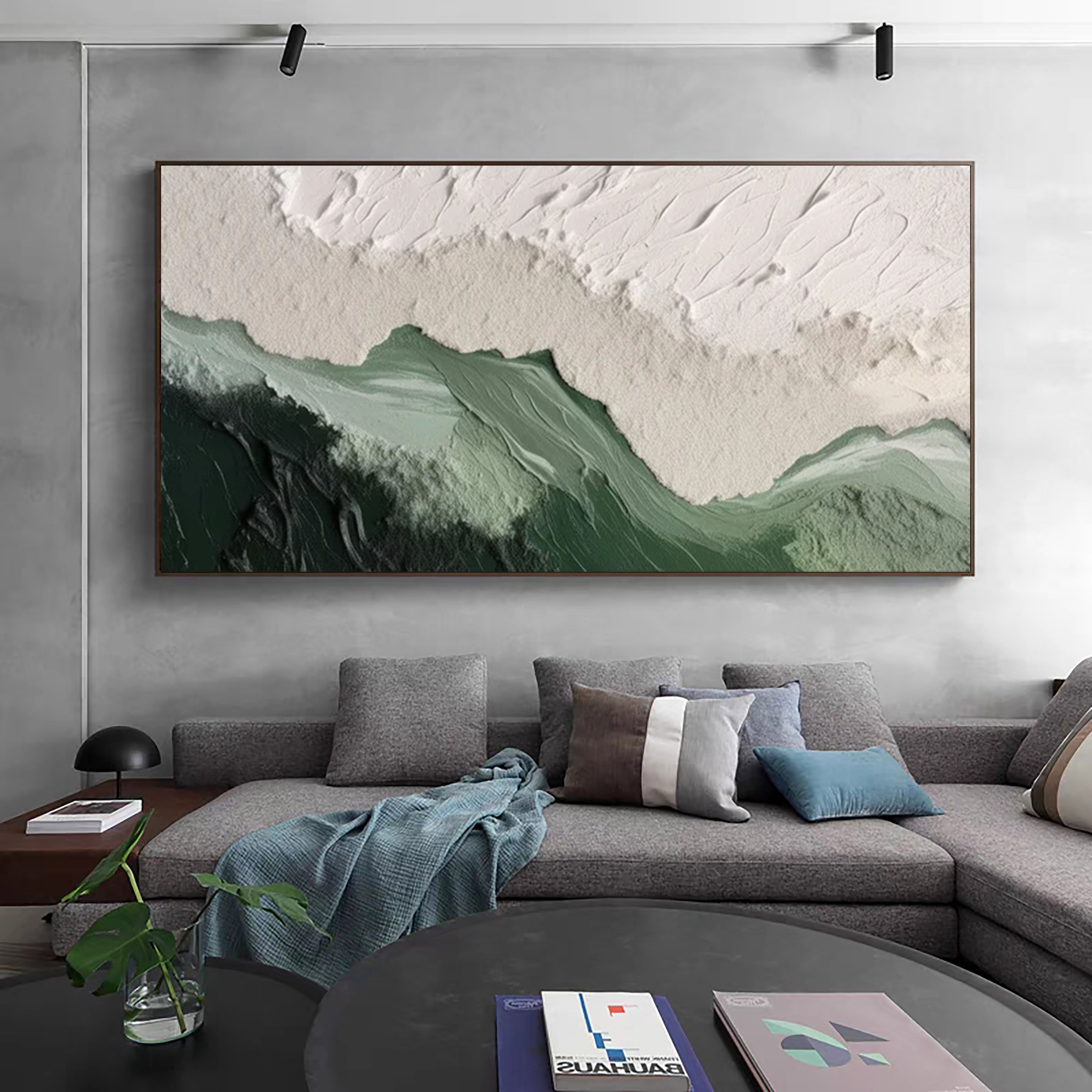 Emerald Peaks Green & White Textured Landscape Artwork #MMA 171