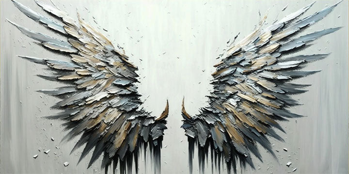 Textured Angel Wings Art - Abstract Black & White Painting #MMA 189