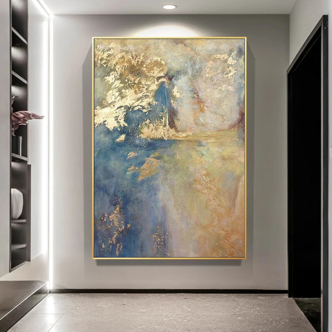 Blue & Gold Abstract Modern Canvas Artwork #AP 121