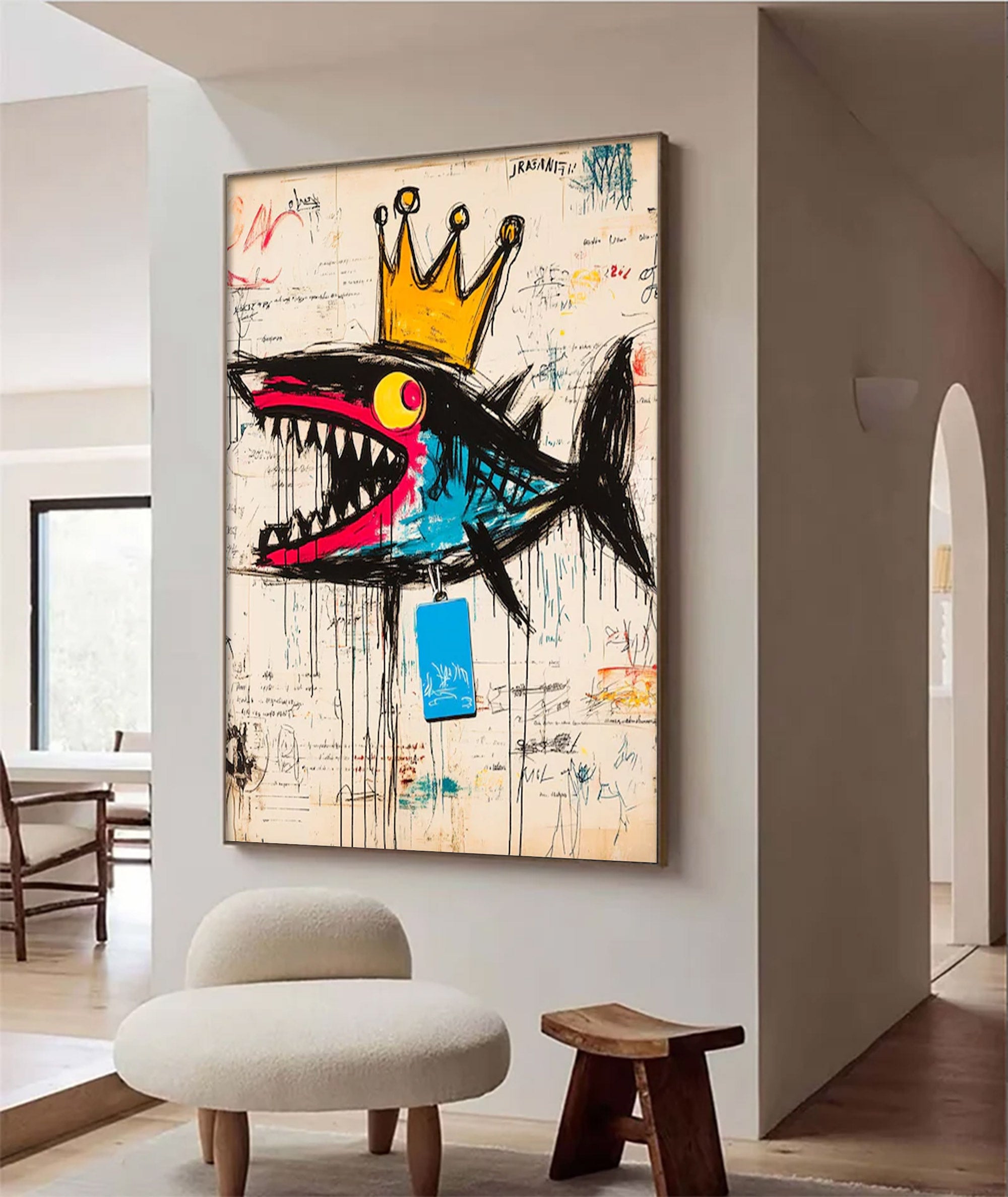 Large Street Art Crowned Shark | KeiraArt #AG 137