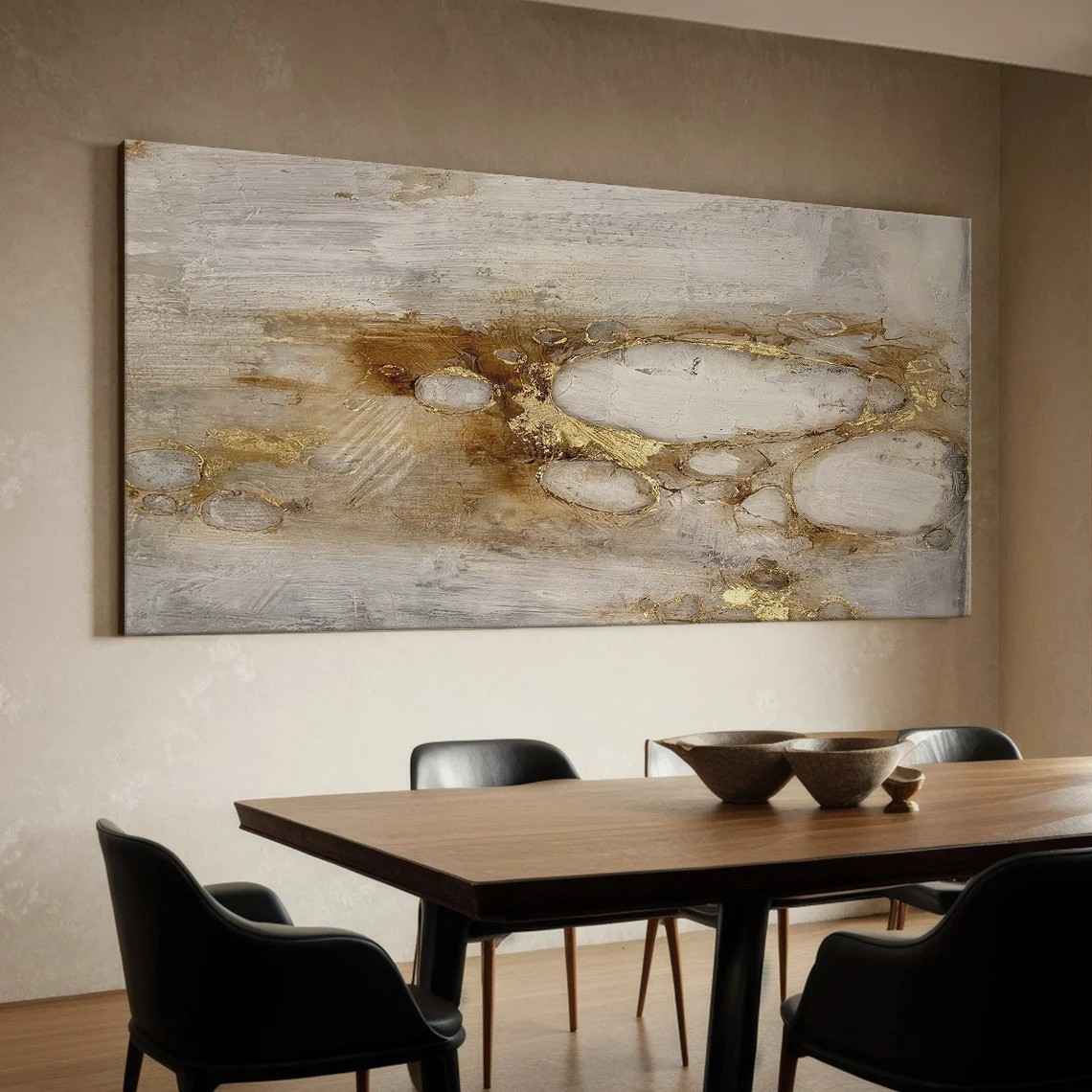 Neutral Textured Abstract Art with Gold Accents #AP 100