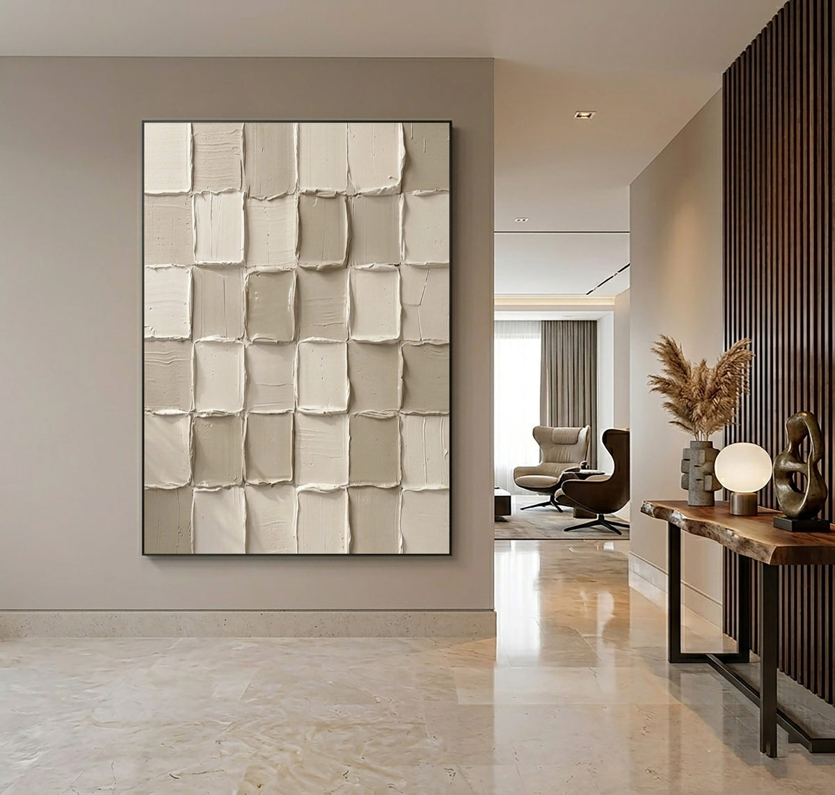 Rhythm Built From Simple Blocks Large Textured White Abstract Wall Art Modern Minimalist Sculptural Relief