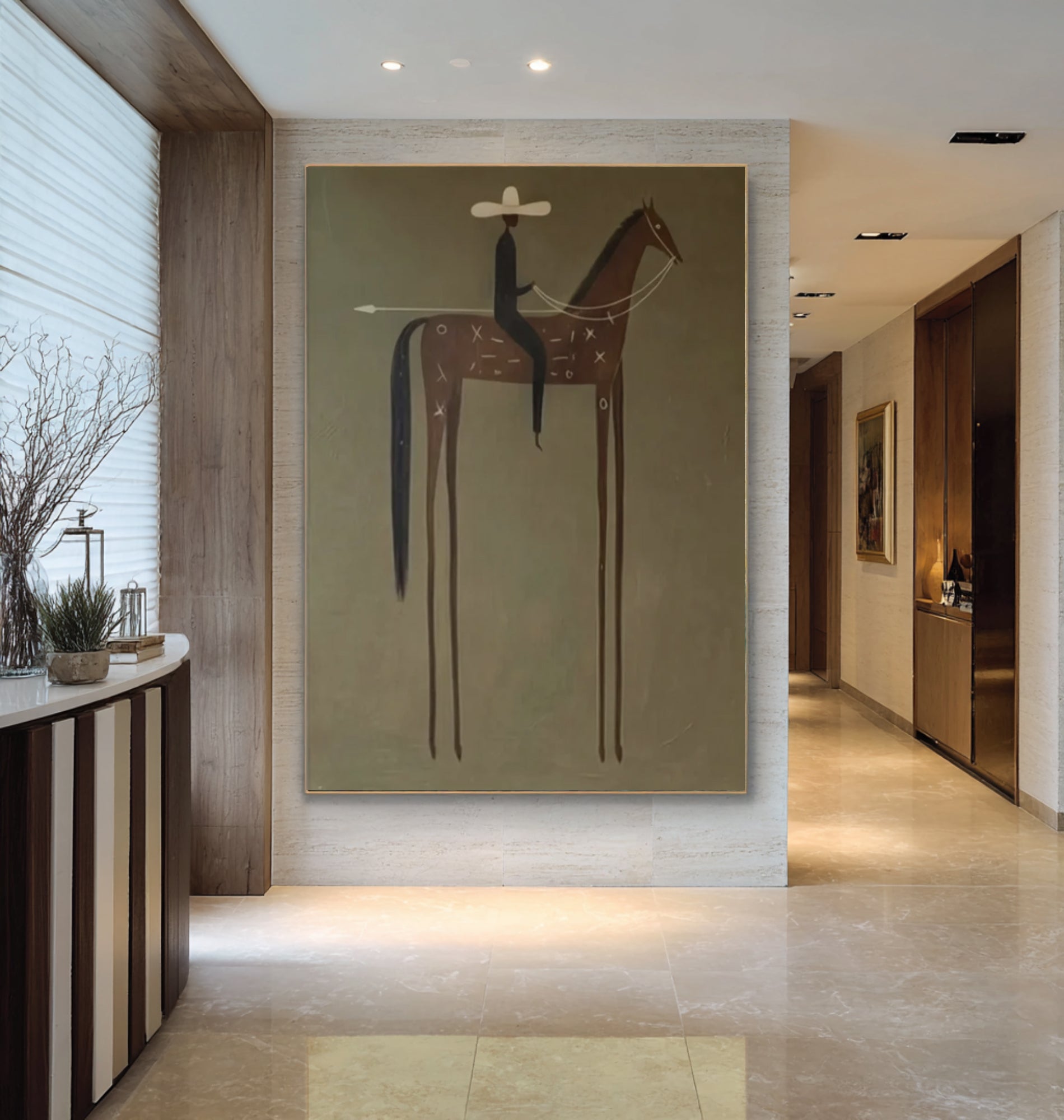 Oversized Abstract Cowboy Equestrian Canvas Art Modern Painting