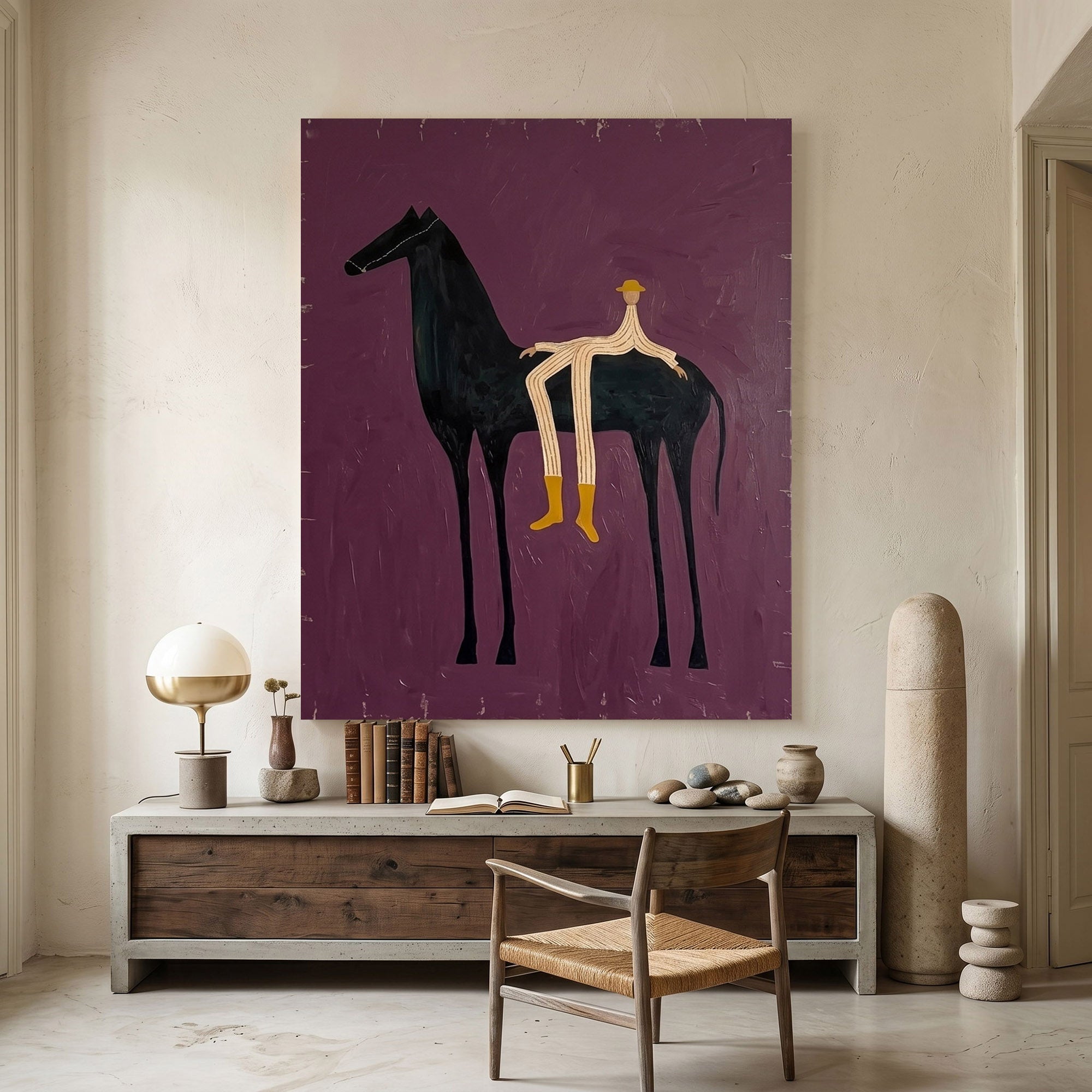 Large Cowboy Horse Wall Art Modern Western Minimalist Canvas Painting