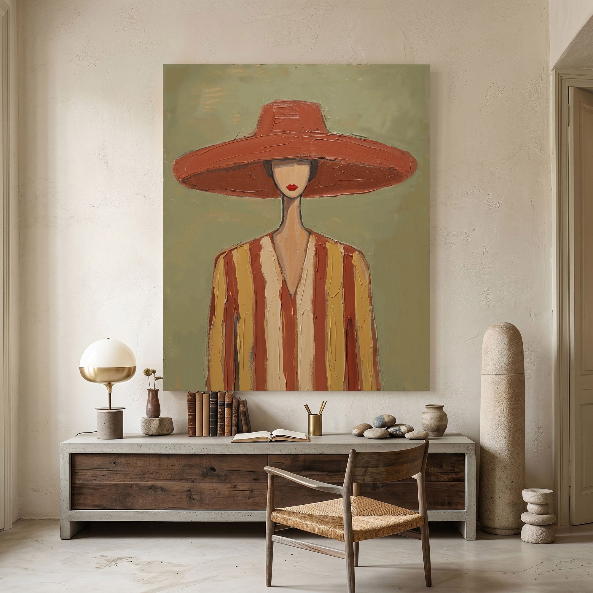 Large Cowboy Woman Wall Art Vintage Americana Western Portrait Oil Painting Modern Rustic Interior Decor