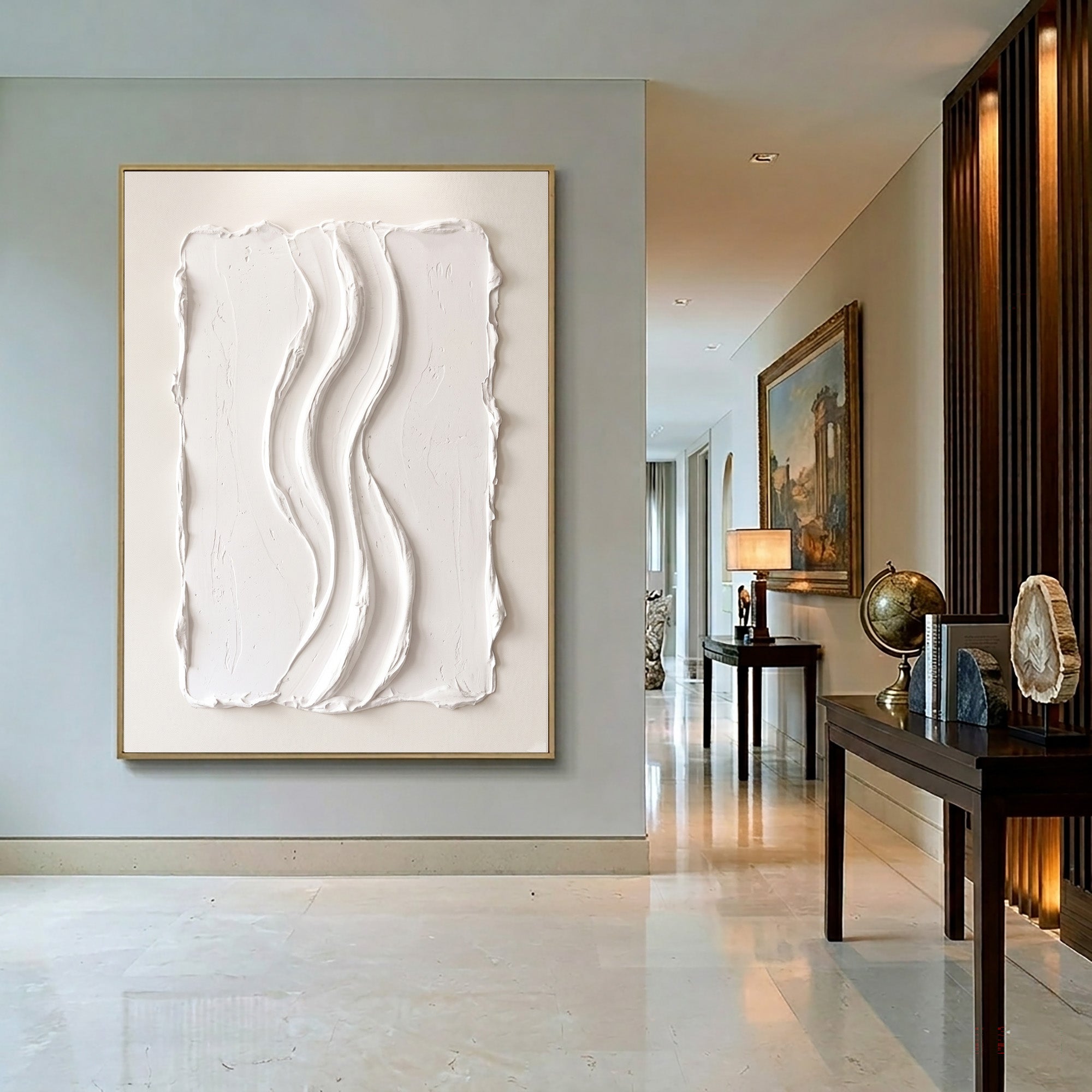 Large Abstract White Wall Art Textured Oil Painting Organic Sculpture Minimalist Neutral Modern Luxury Home Decor