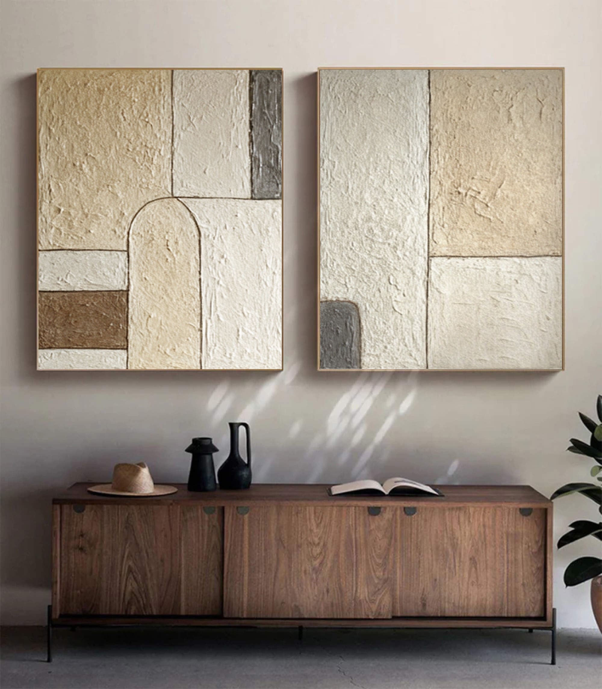 Abstract Geometric Wall Art - Earth Tones Canvas Set Of 2 #AG 049