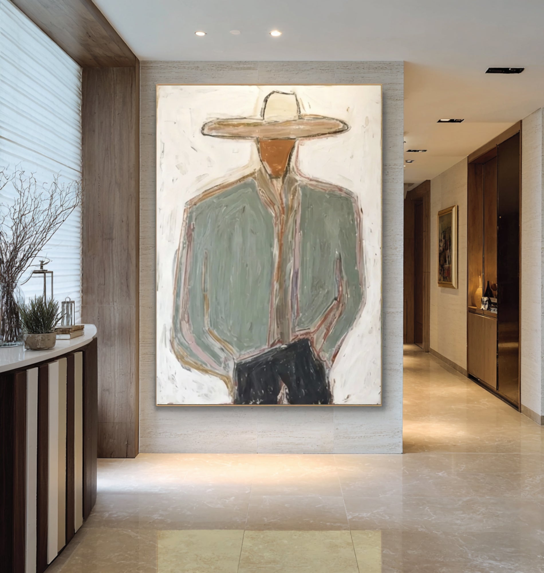 Contemporary Western Portrait Painting Large Neutral Wall Decor