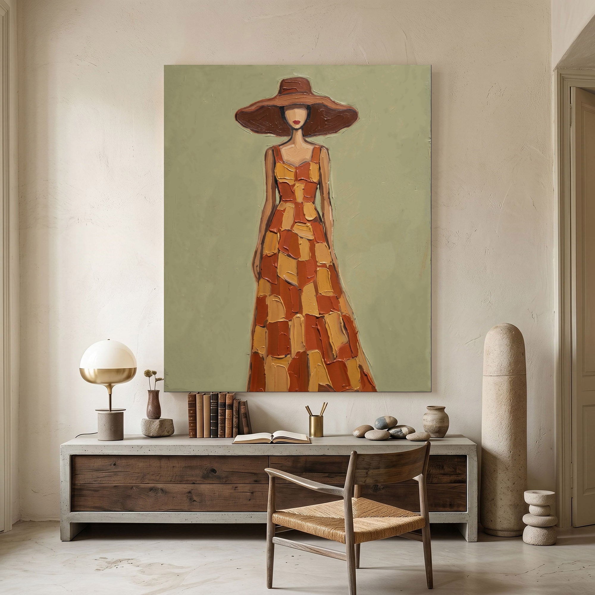 Large Modern Woman Portrait Wall Art Abstract Oil Painting Cowgirl Cowboy Vintage Americana Art Western Ranch Style Decor
