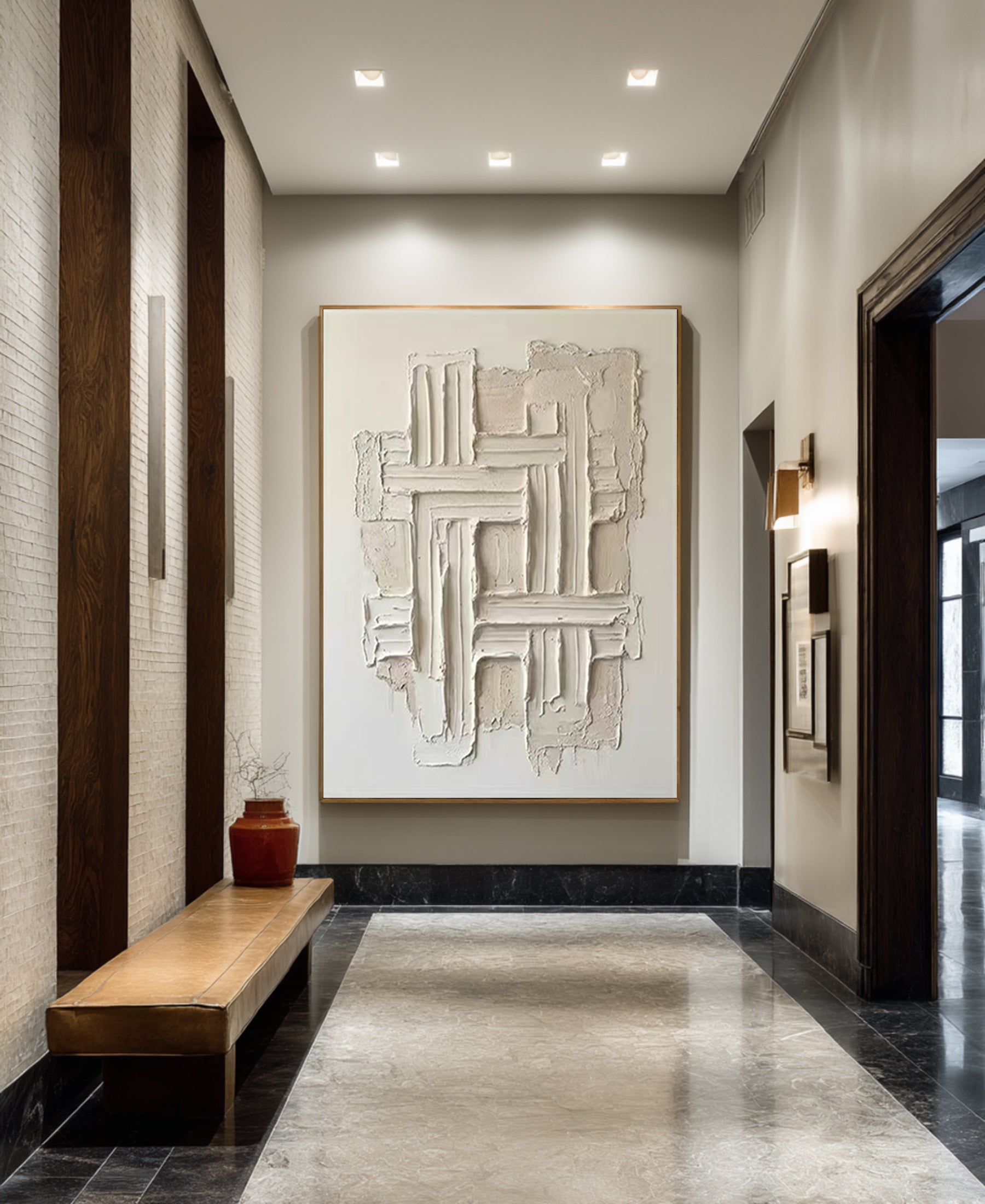 Large Minimalist Oil Painting with Sculptural Texture for Contemporary Wall Decor