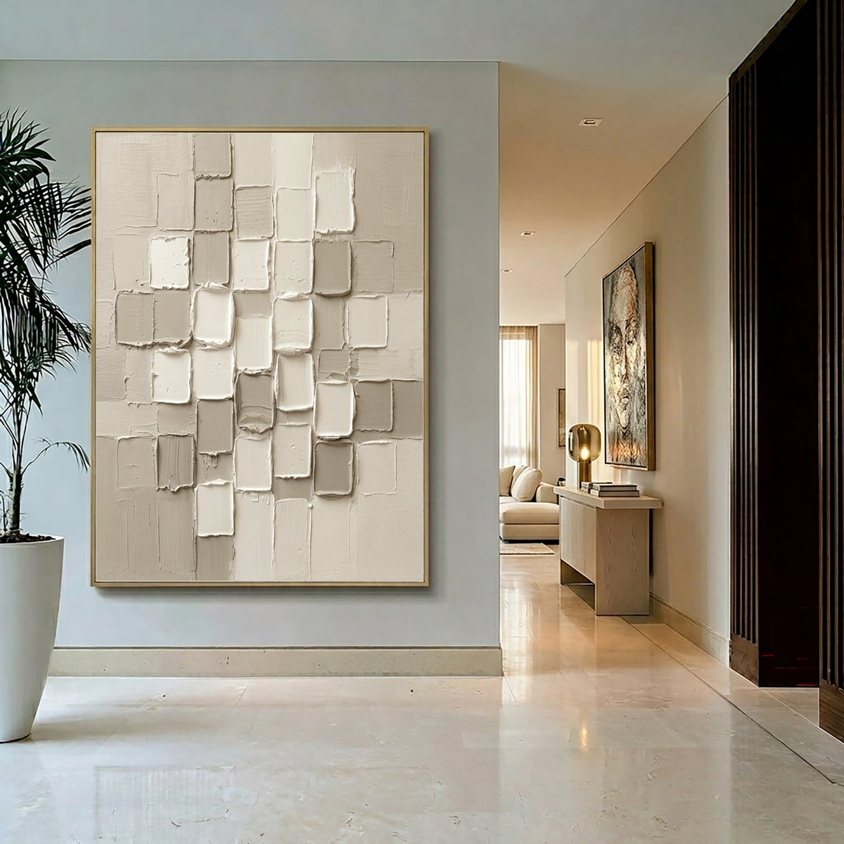 Large Organic Geometric Neutral Texture Wall Art Ivory Beige Abstract Relief Oil Painting Minimalist Sculptural Modern Home Decor