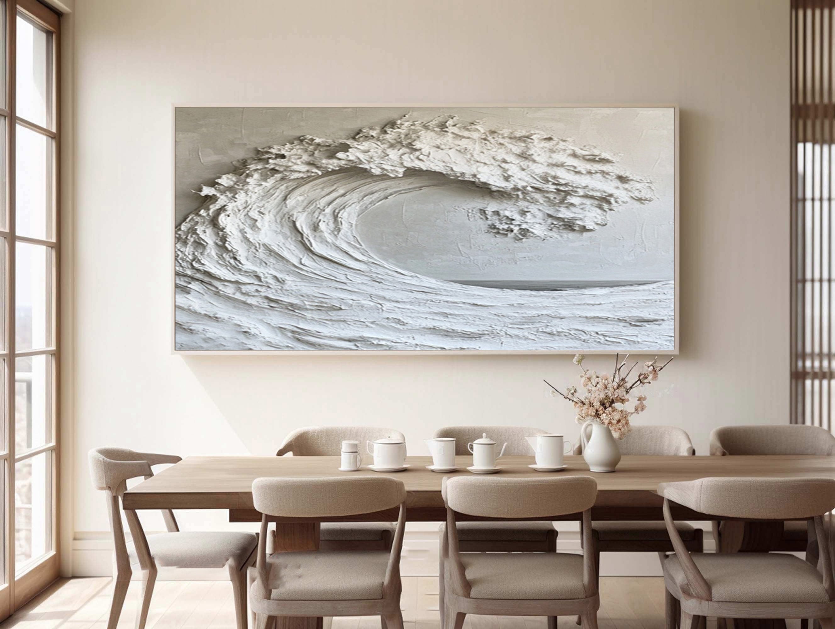Large White Wave Painting - Ocean Art for Modern Homes #AG 050