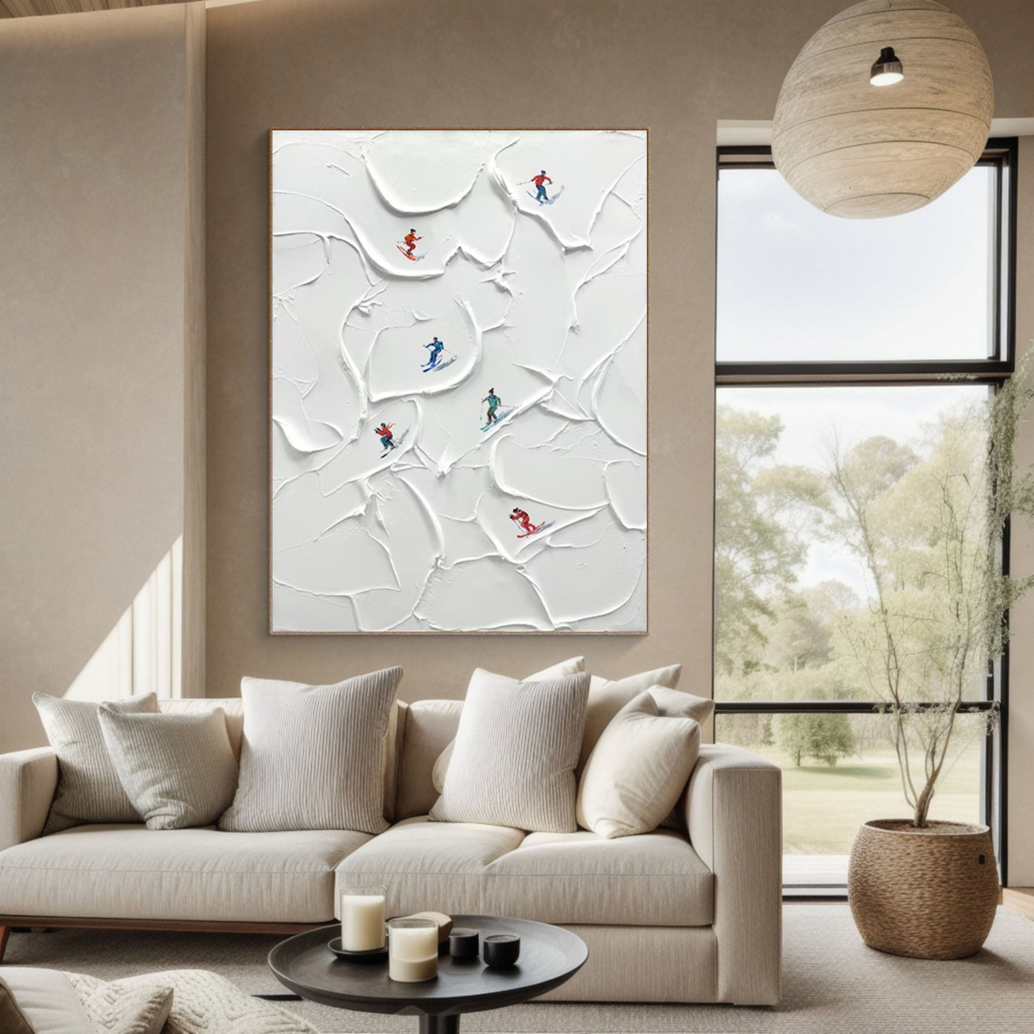 Winter Skiing Scene Wall Art Textured Canvas for Modern Home Decor #ASP 011