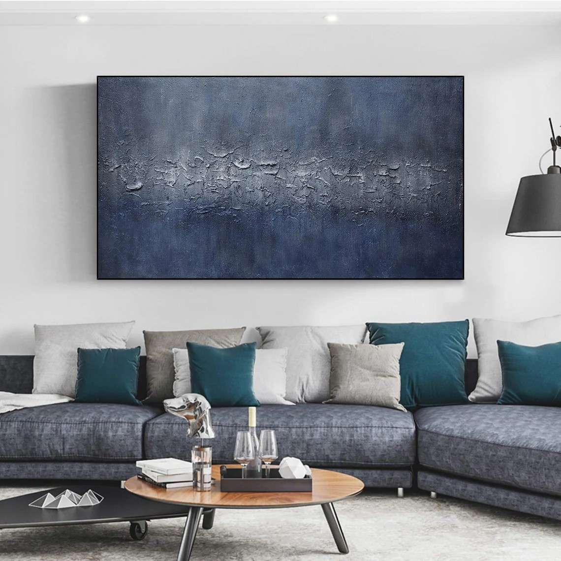 Original Abstract Blue Painting Unique Wall Art for Modern Decor #AP 086