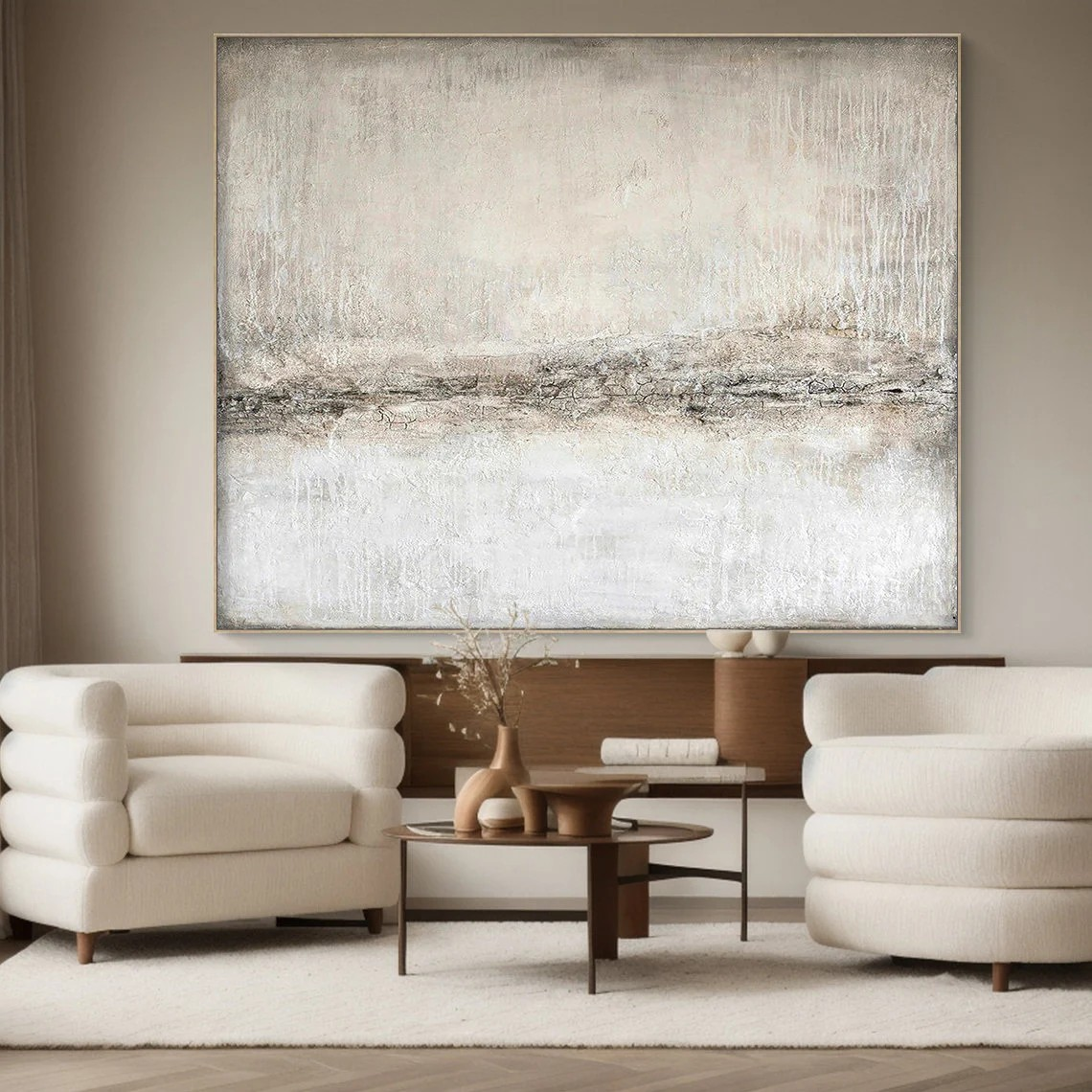 Modern Minimalist Abstract Art | Beige Oil Painting for Home Decor #AP 080