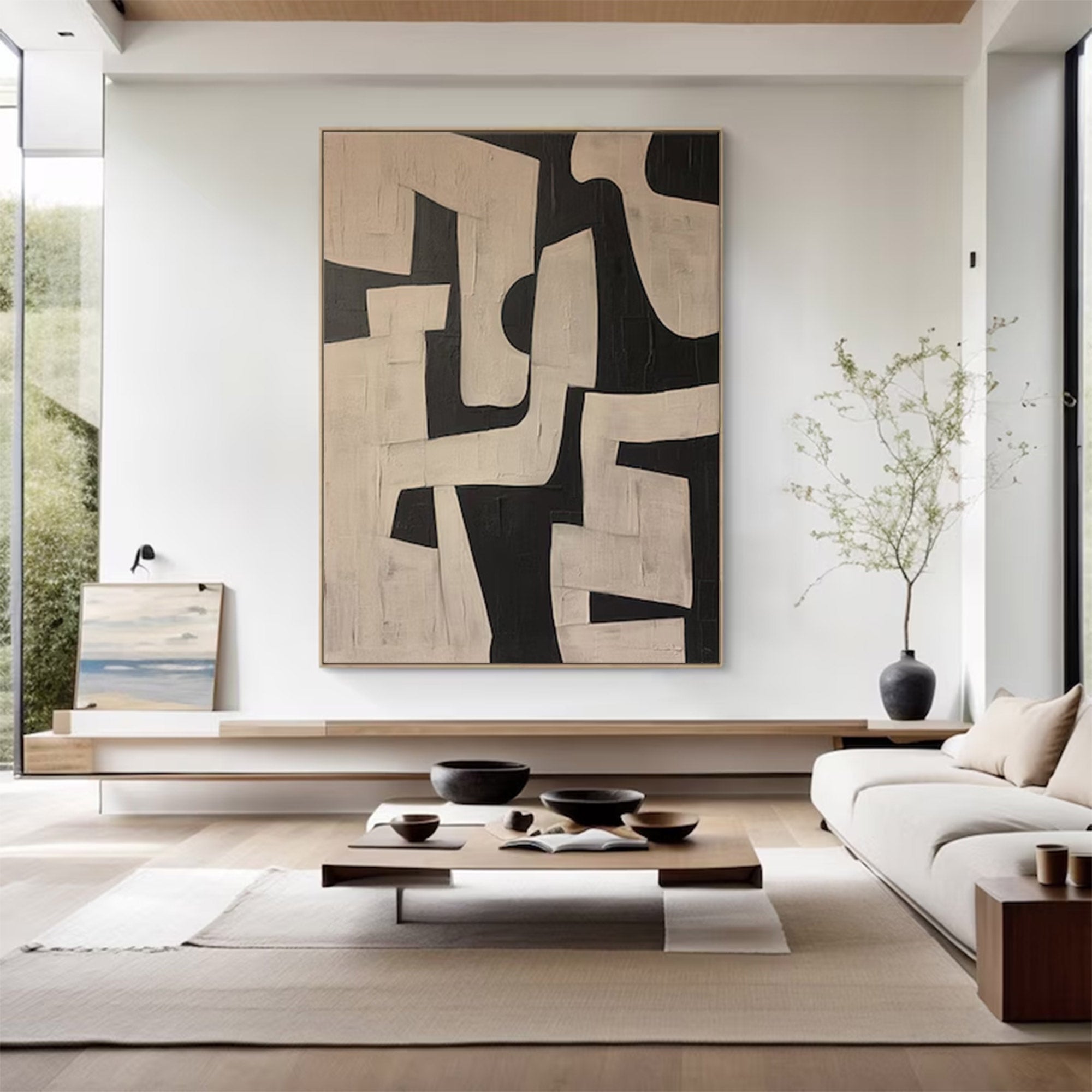 Black and Beige Abstract Art Large | KeiraArt #AG 105