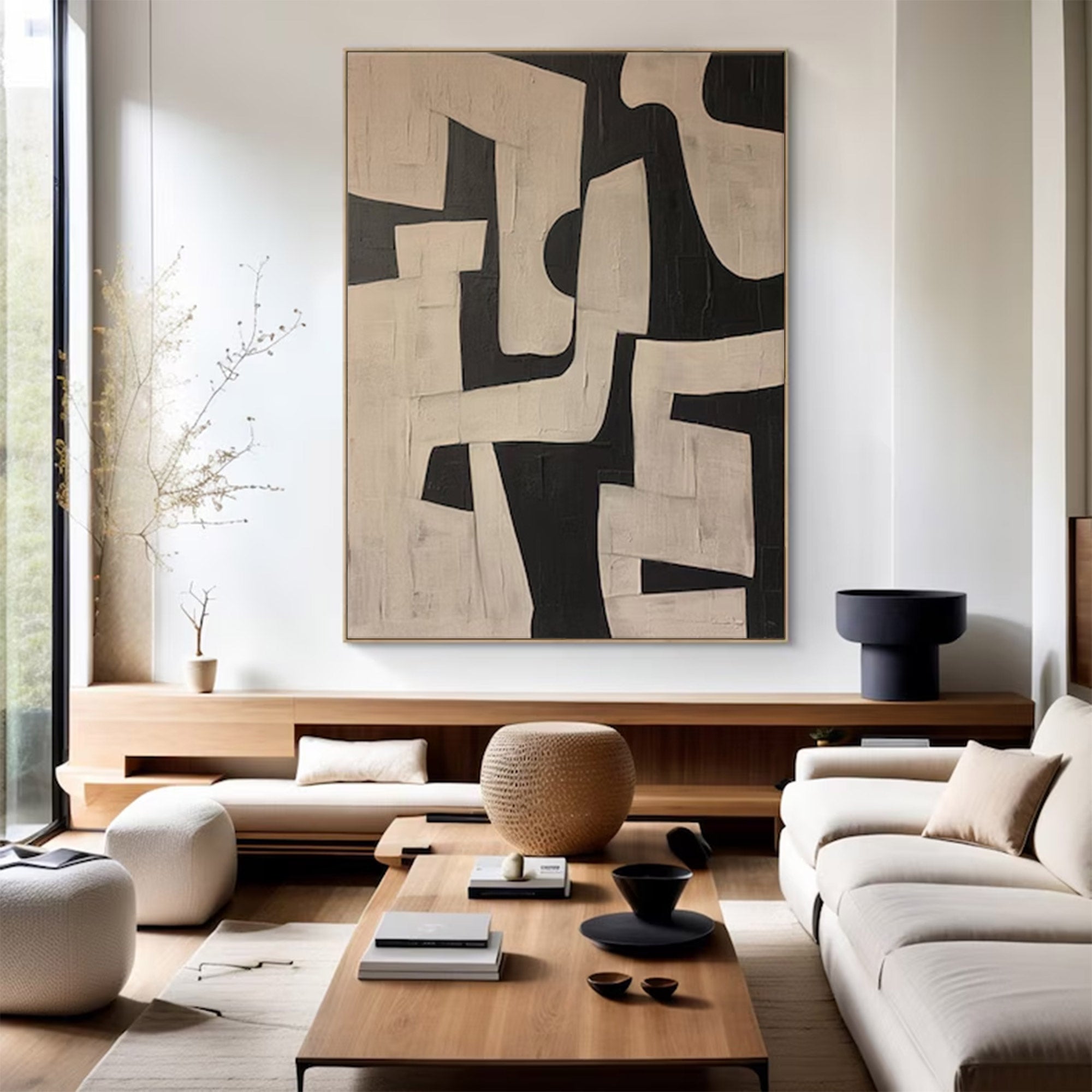 Black and Beige Abstract Art Large | KeiraArt #AG 105