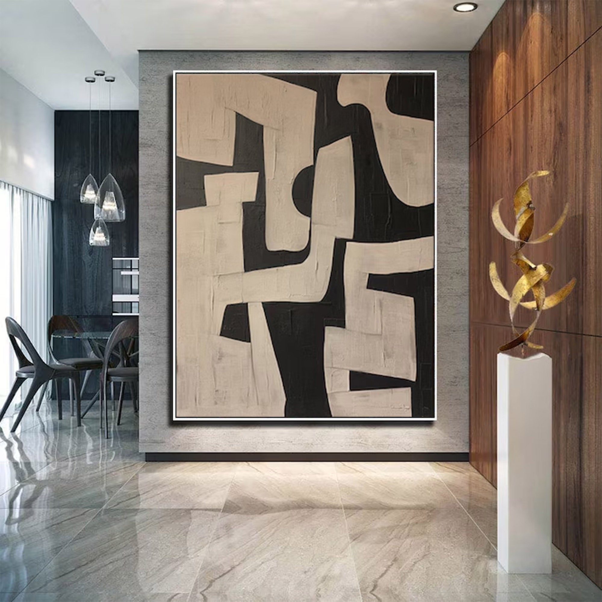 Black and Beige Abstract Art Large | KeiraArt #AG 105