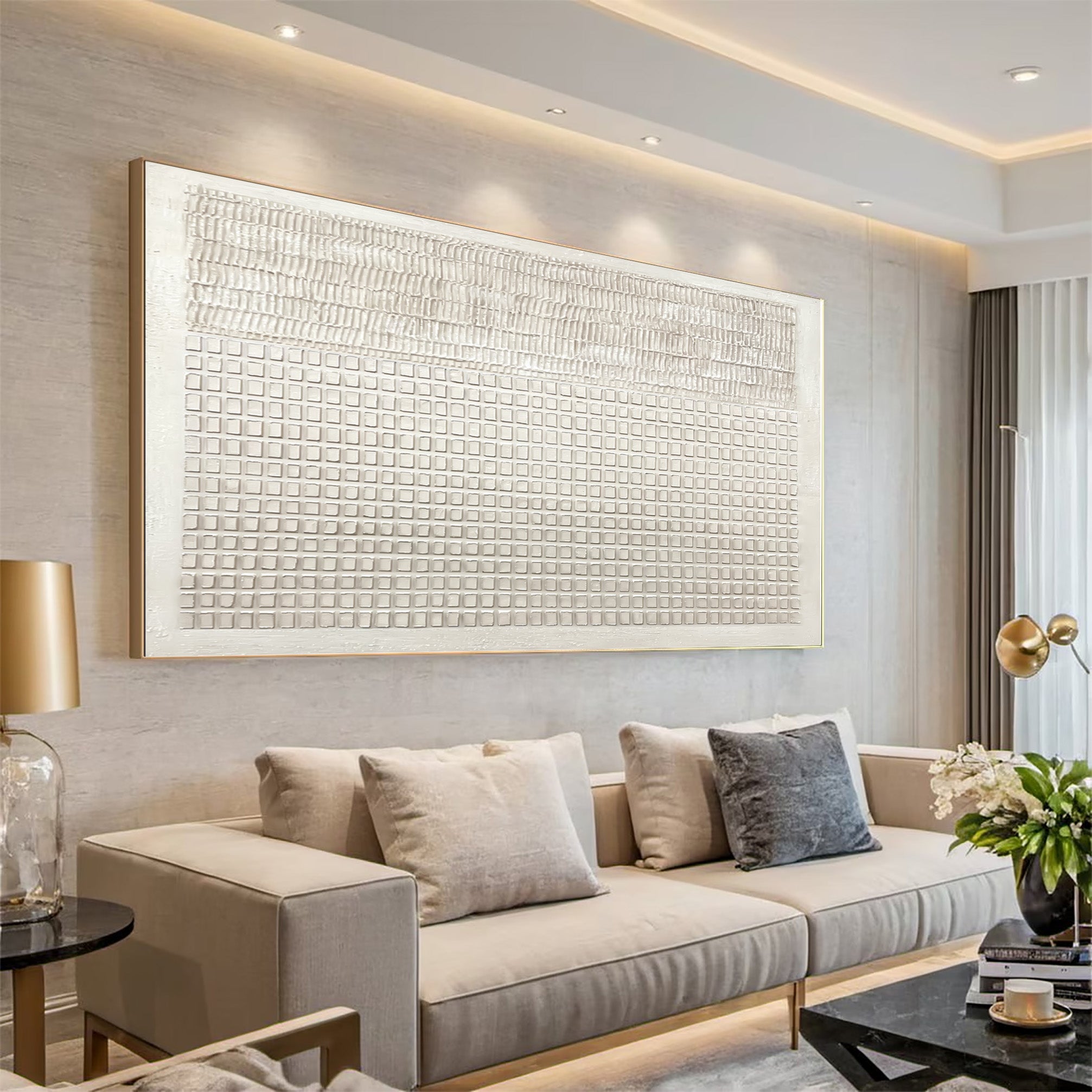 Large Abstract White Textured Art for Living Room #AG 029