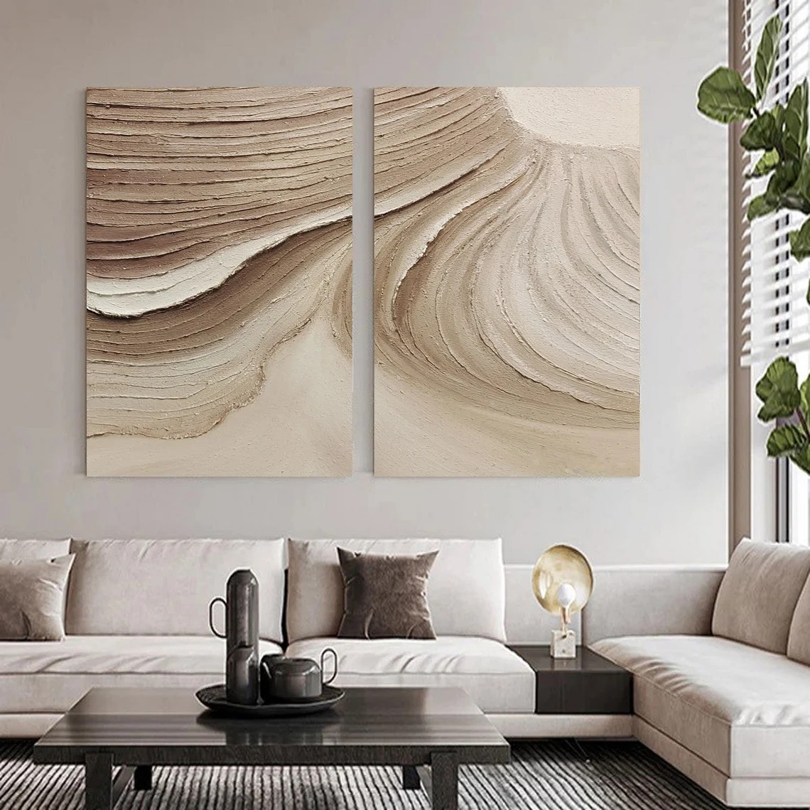 Wabi-Sabi Textured Canvas Neutral Wall Art Set of 2 #AP 106