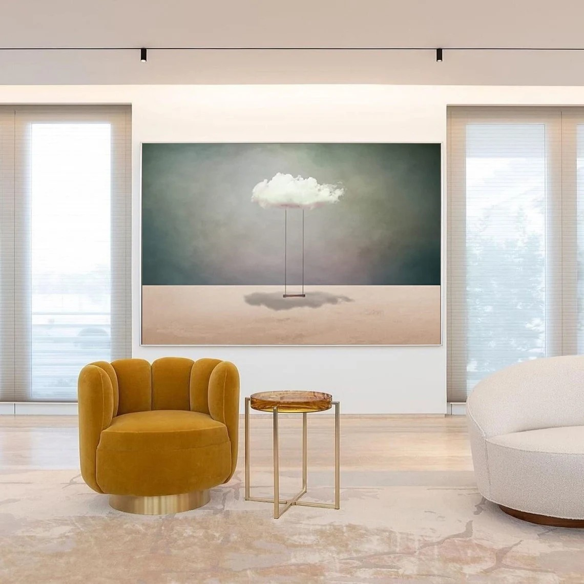 Surreal Cloud Swing Painting Dreamy Abstract Art #OS 075