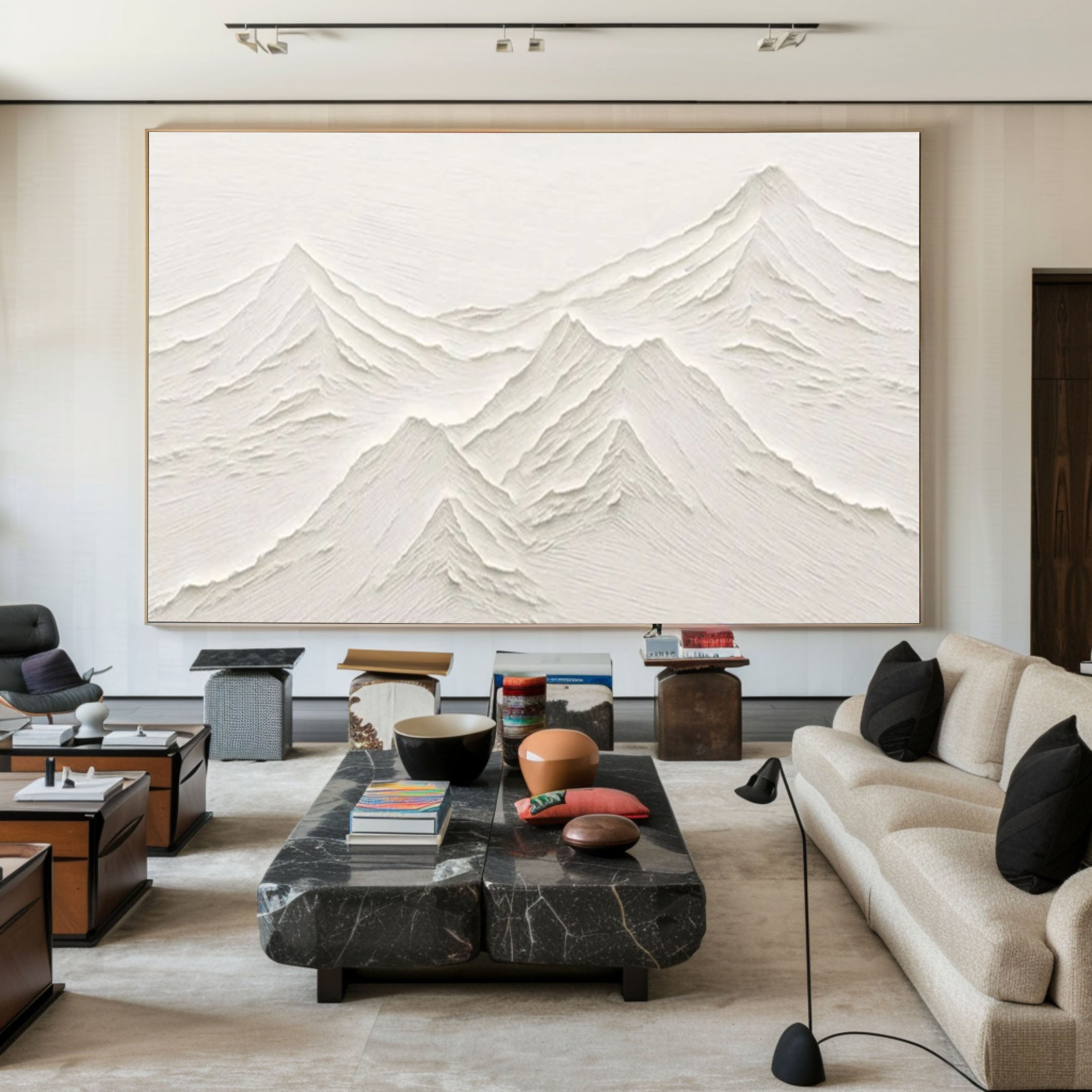 Silent Peaks Textured White Mountain Wall Art #MMA 168