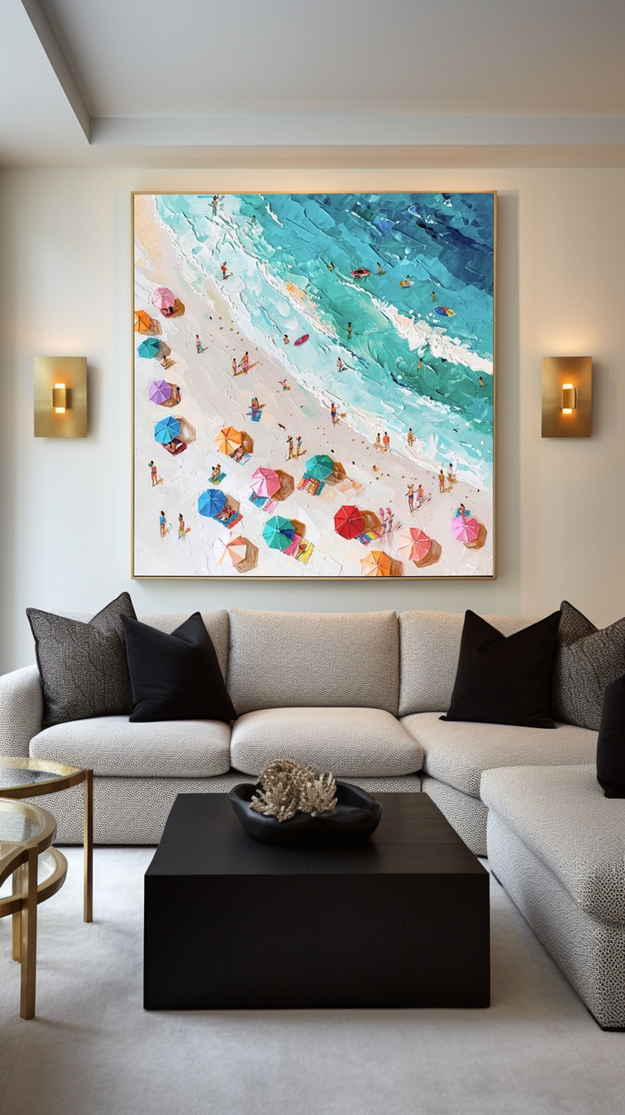 Coastal Large Wall Art Lively Beach Canvas Painting #OS 052