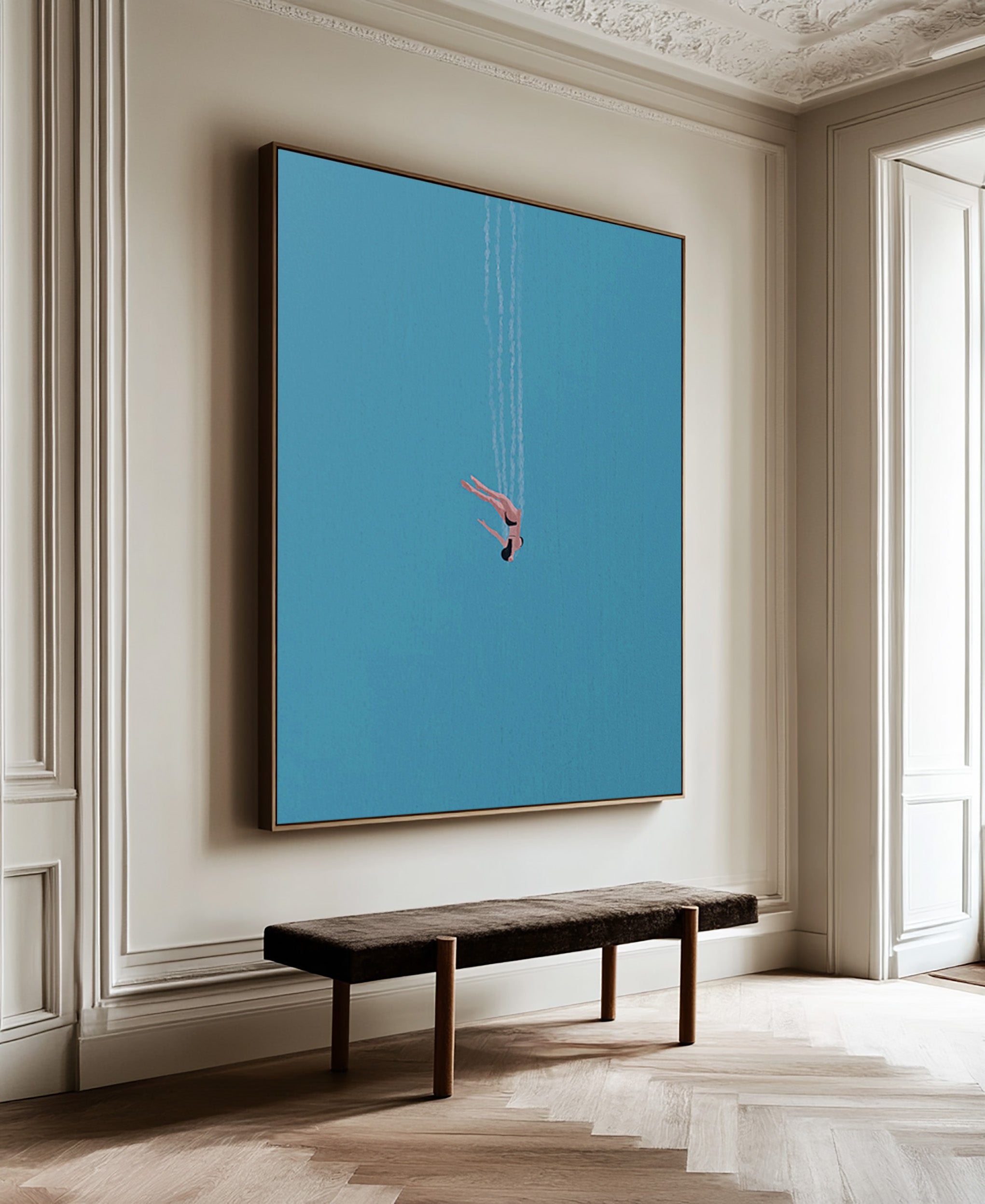 Minimalist Diver Art Blue Abstract Figure Painting #AG 097