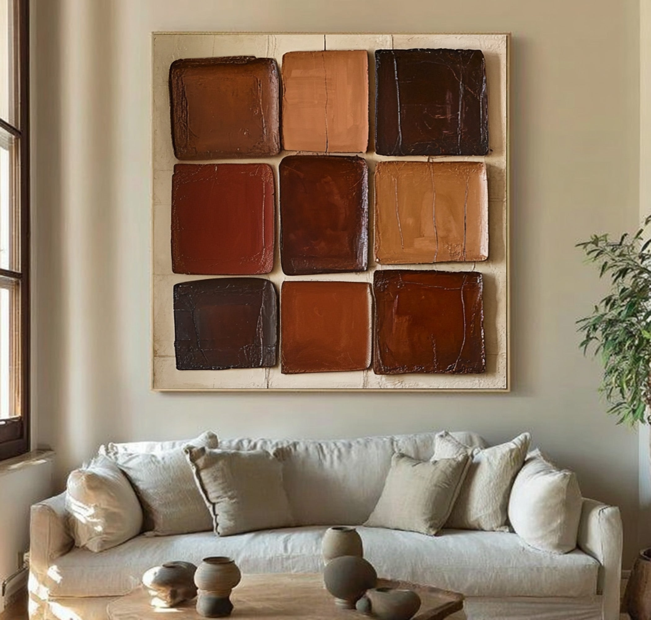 Large Earth Tone Square Grid | KeiraArt #CZ 008