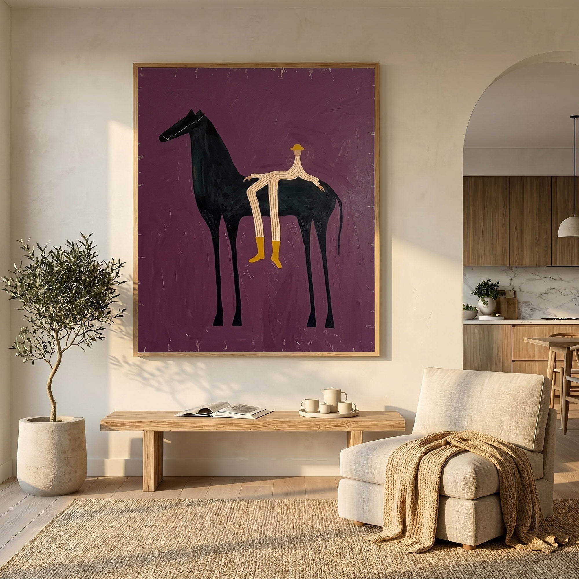 Large Cowboy Horse Wall Art Modern Western Minimalist Canvas Painting