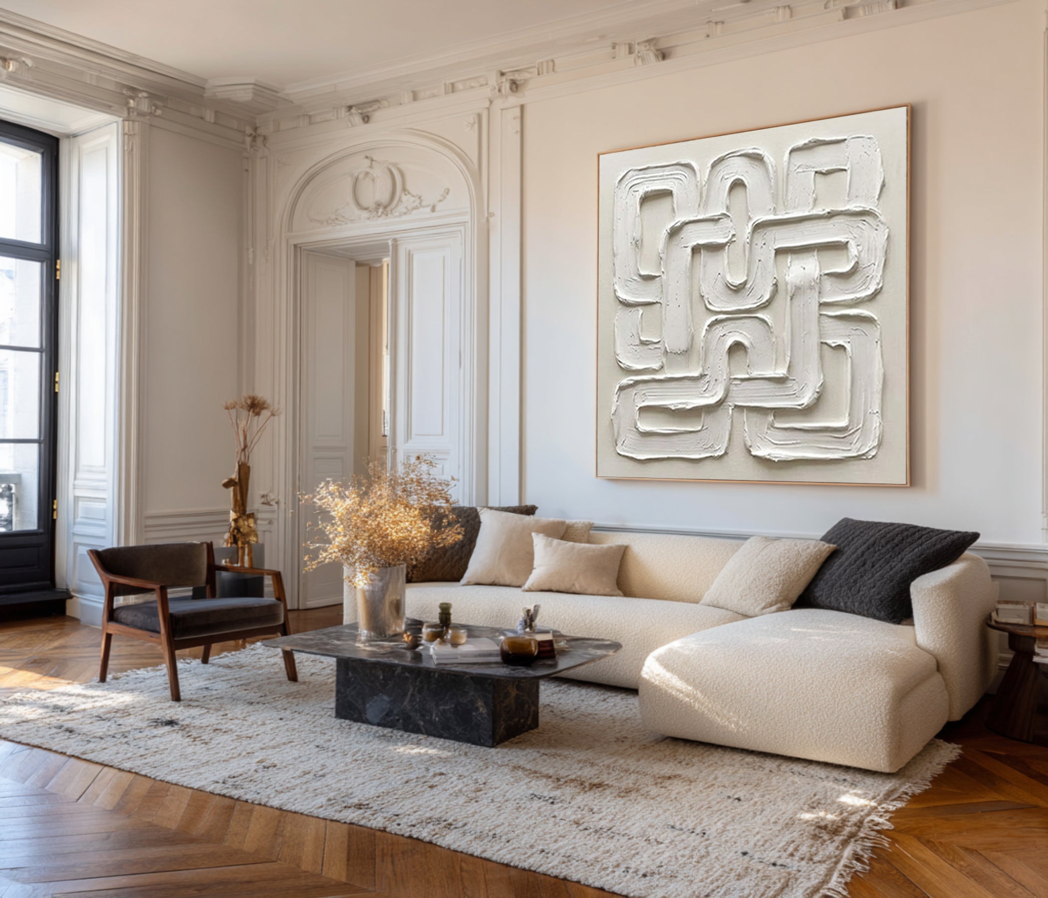 Large Architectural Flow Wall Art Neutral Sculptural Painting