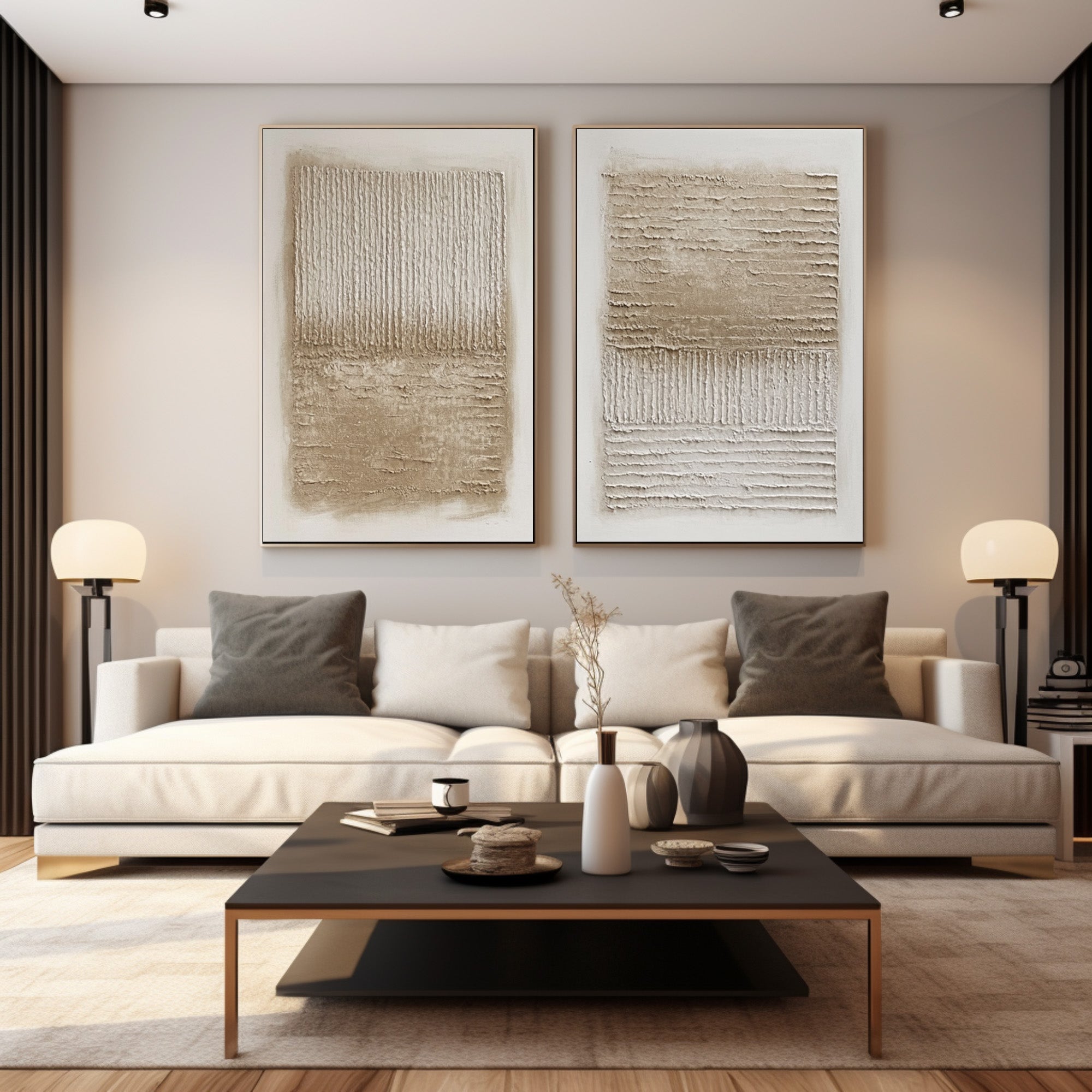 Modern Striped Impasto Wall Art Set Of 2 #AG 021