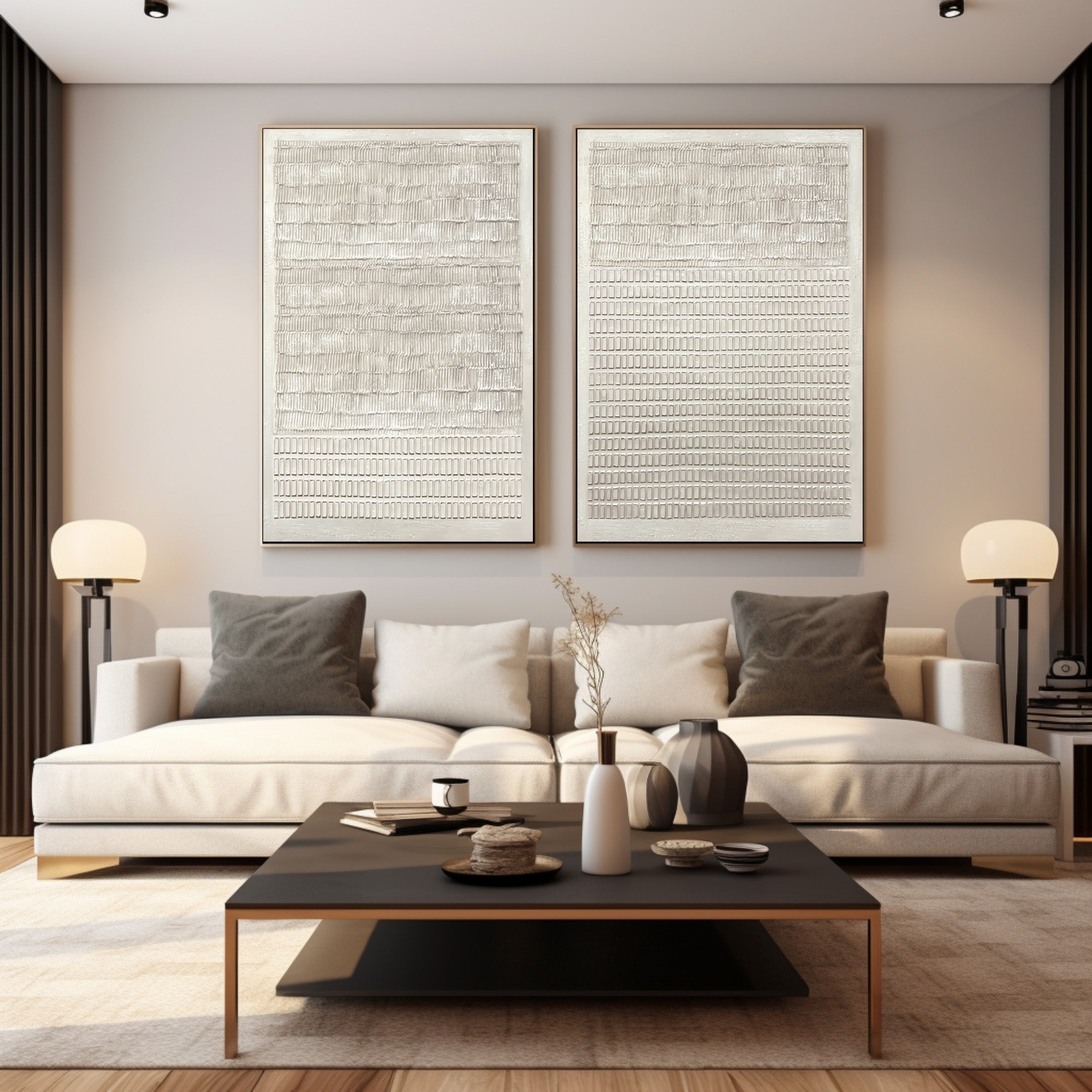 White Textured Art Prints Set Of 2 #AG 036
