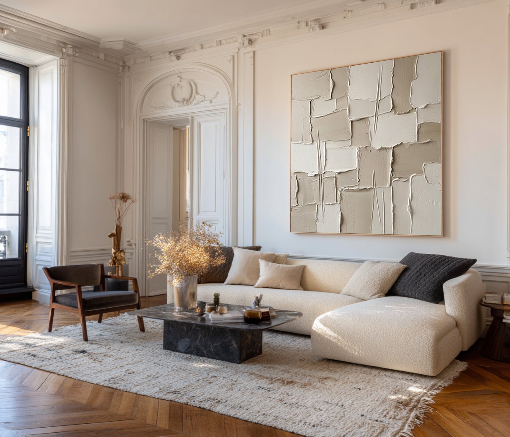 Large Plaster Mosaic Wall Art Neutral Textured Relief Painting