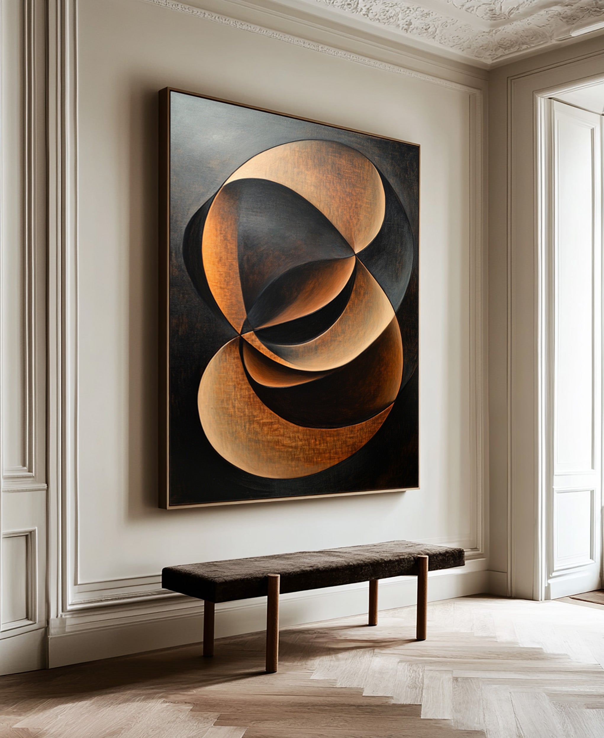 Black and Bronze Abstract Art Elegant Organic Shapes #AG 096