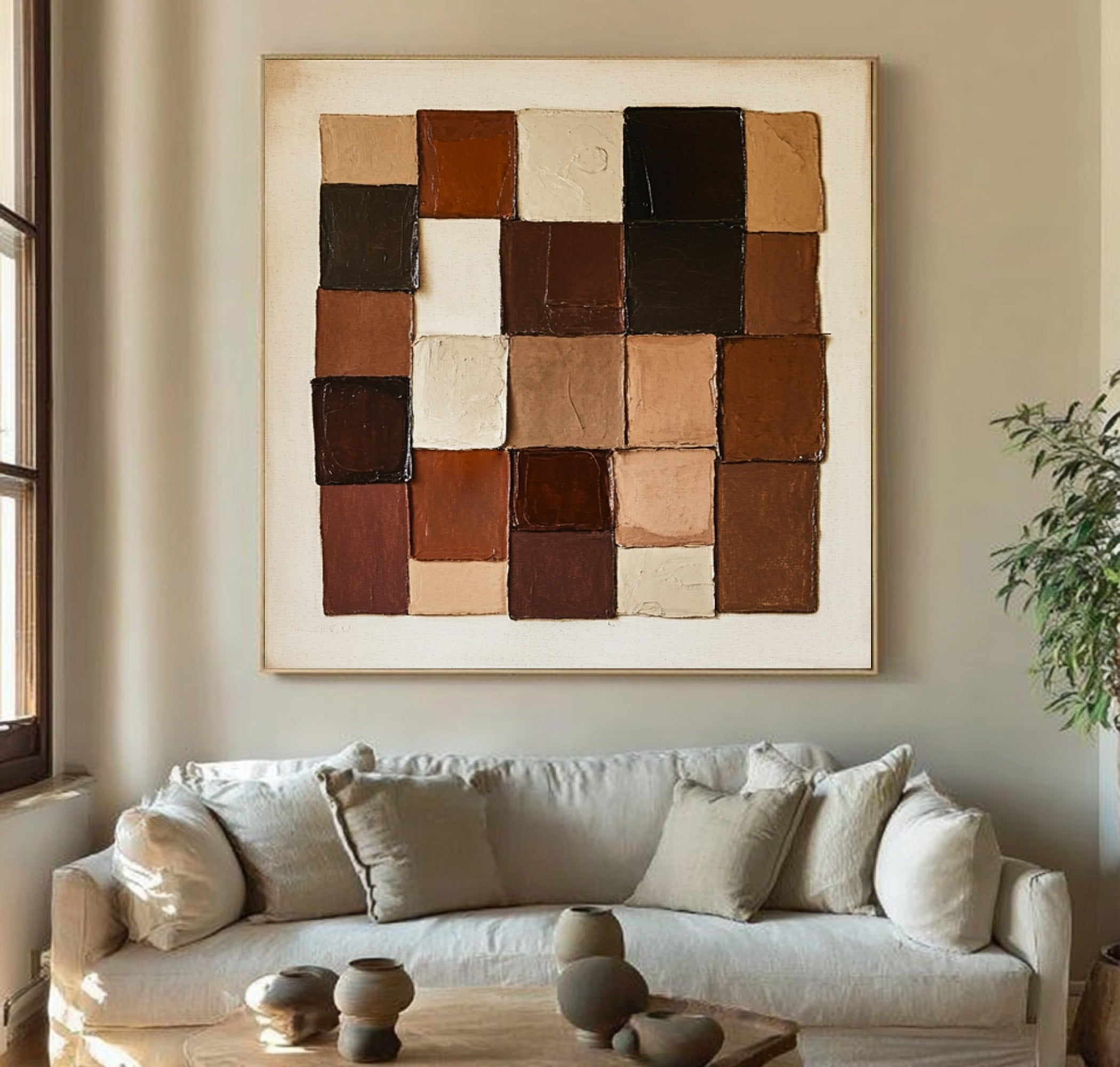 Large Abstract Earth Tone Blocks | KeiraArt #CZ 011