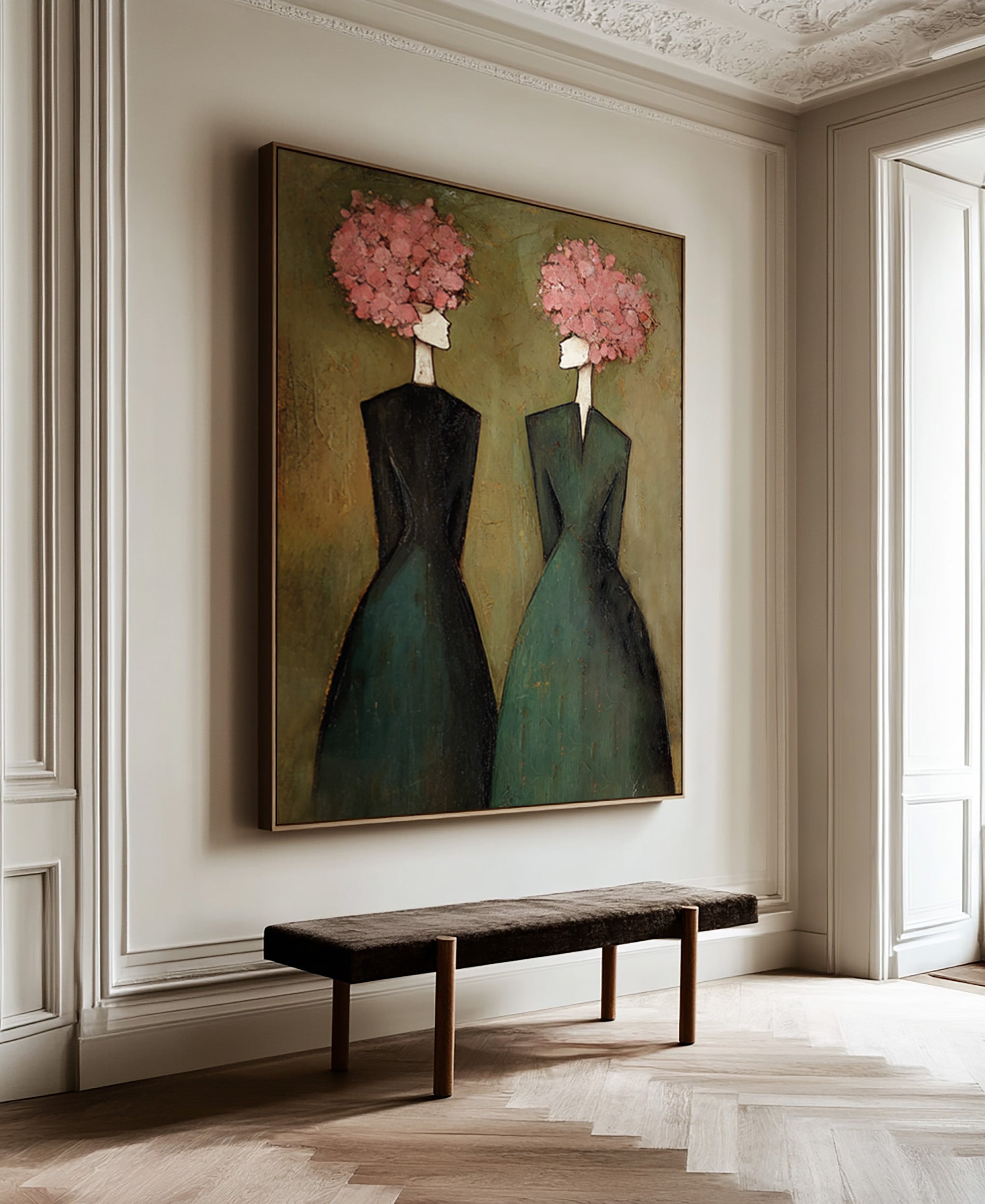 Abstract Women Oil Painting with Floral Hair #CZ 032