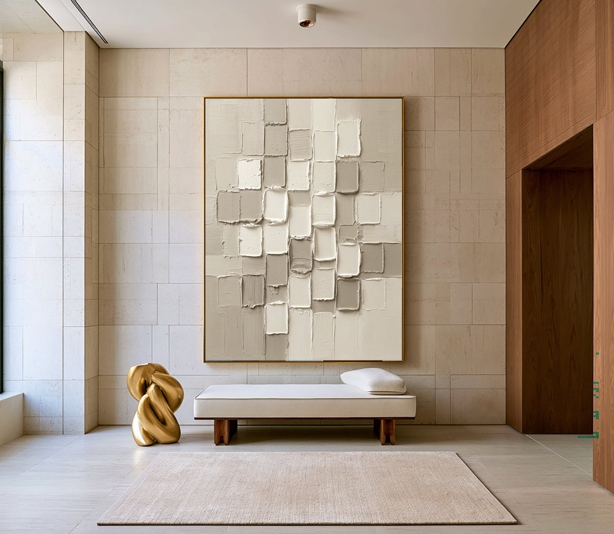 Large Organic Geometric Neutral Texture Wall Art Ivory Beige Abstract Relief Oil Painting Minimalist Sculptural Modern Home Decor