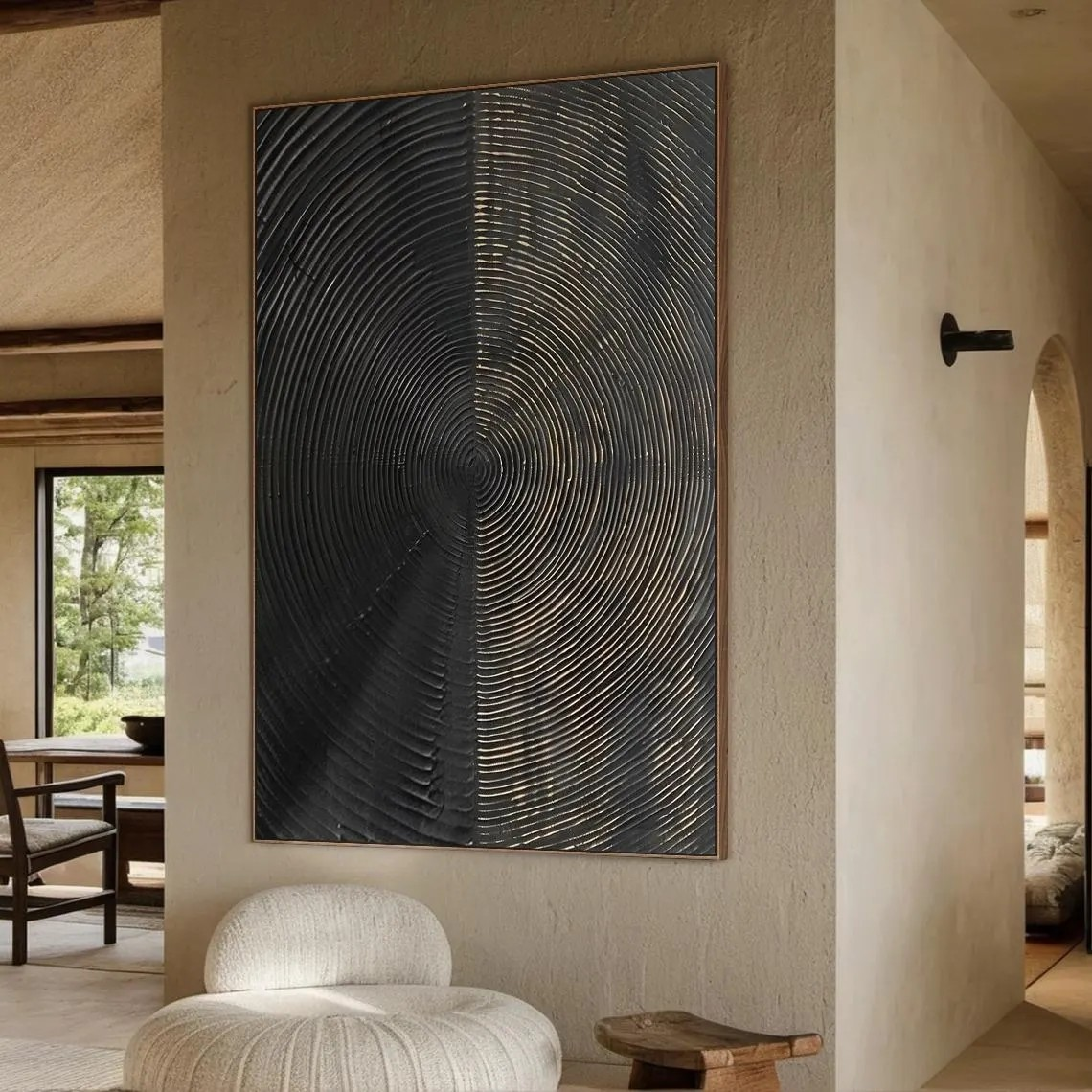 Modern Circular Abstract - Black and Gold Texture Art #MMA 188