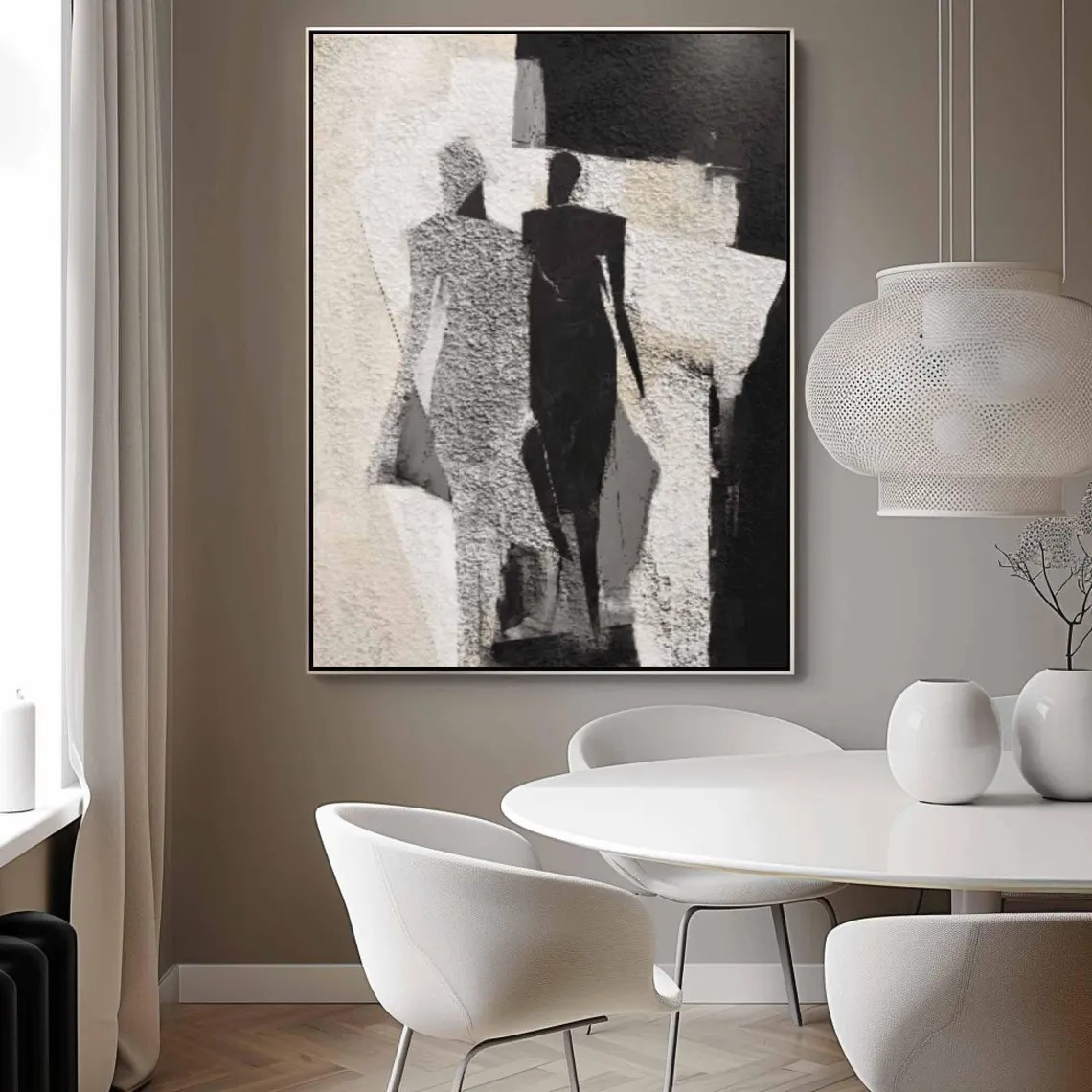 Modern Abstract Figurative Painting – Black & White Silhouettes #AP 114