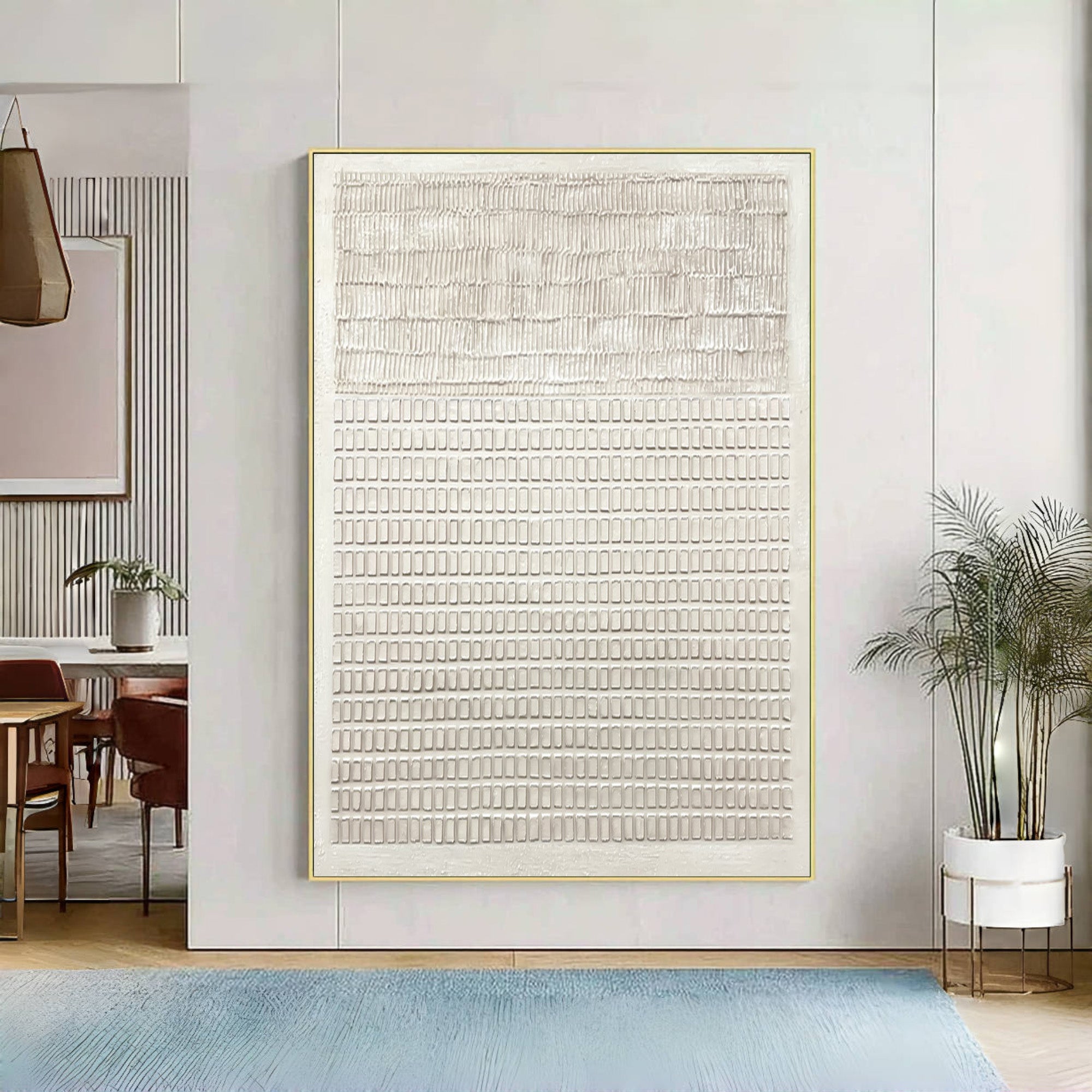 Contemporary Neutral Relief Painting Gold Trim Wall Art #AG 042