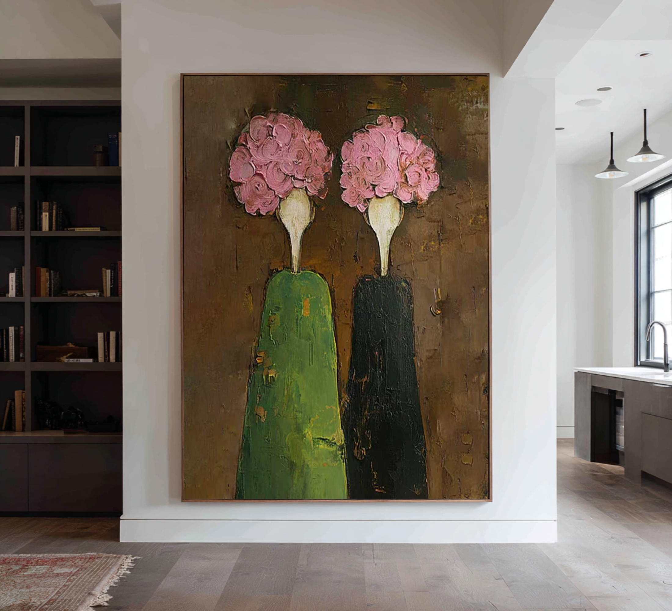 Abstract Figurative Oil Painting with Pink Florals #CZ 049
