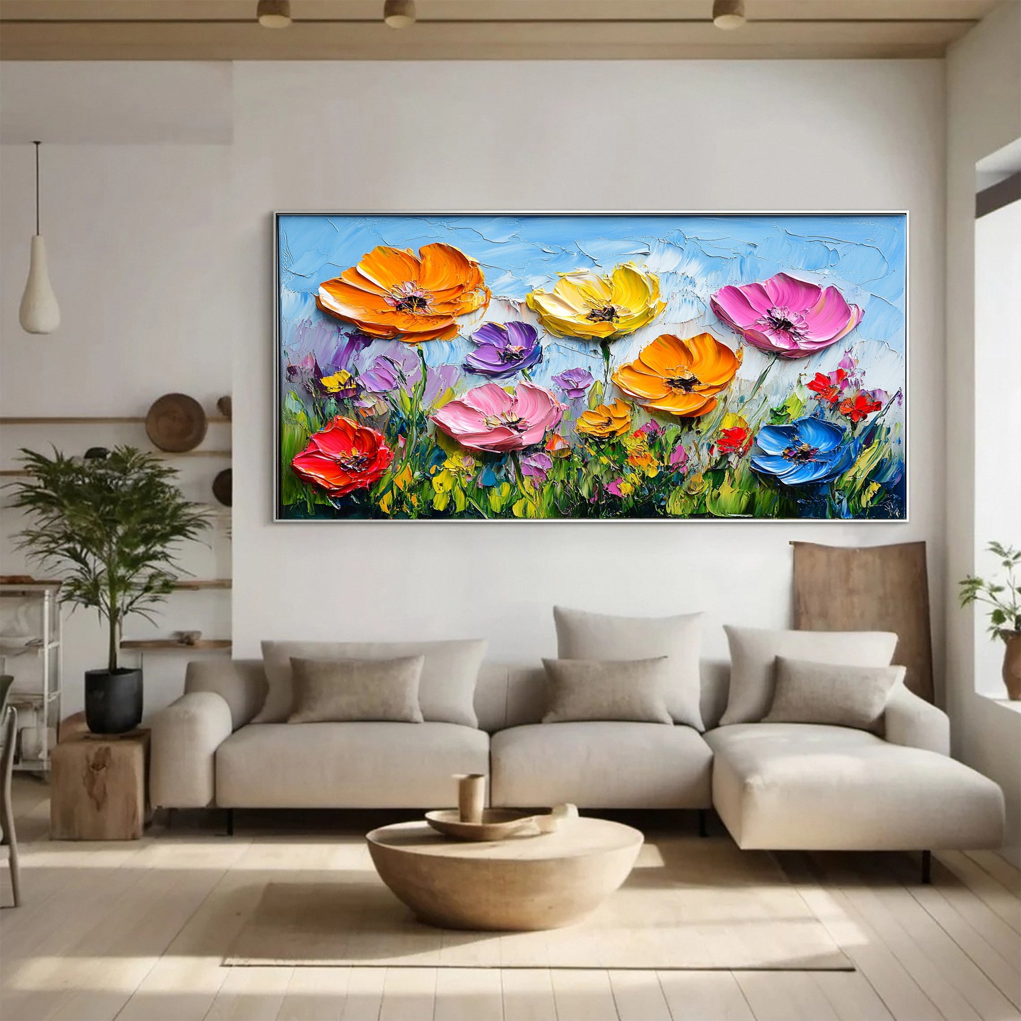 Meadow's Embrace Vibrant Flower Field Canvas Colorful Art #FT 021