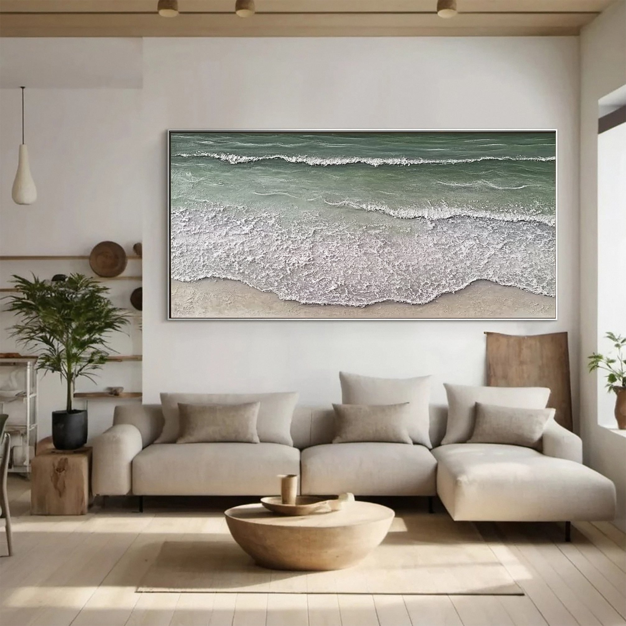 Large Green & White Sea Wave Textured Wall Art #OS 050