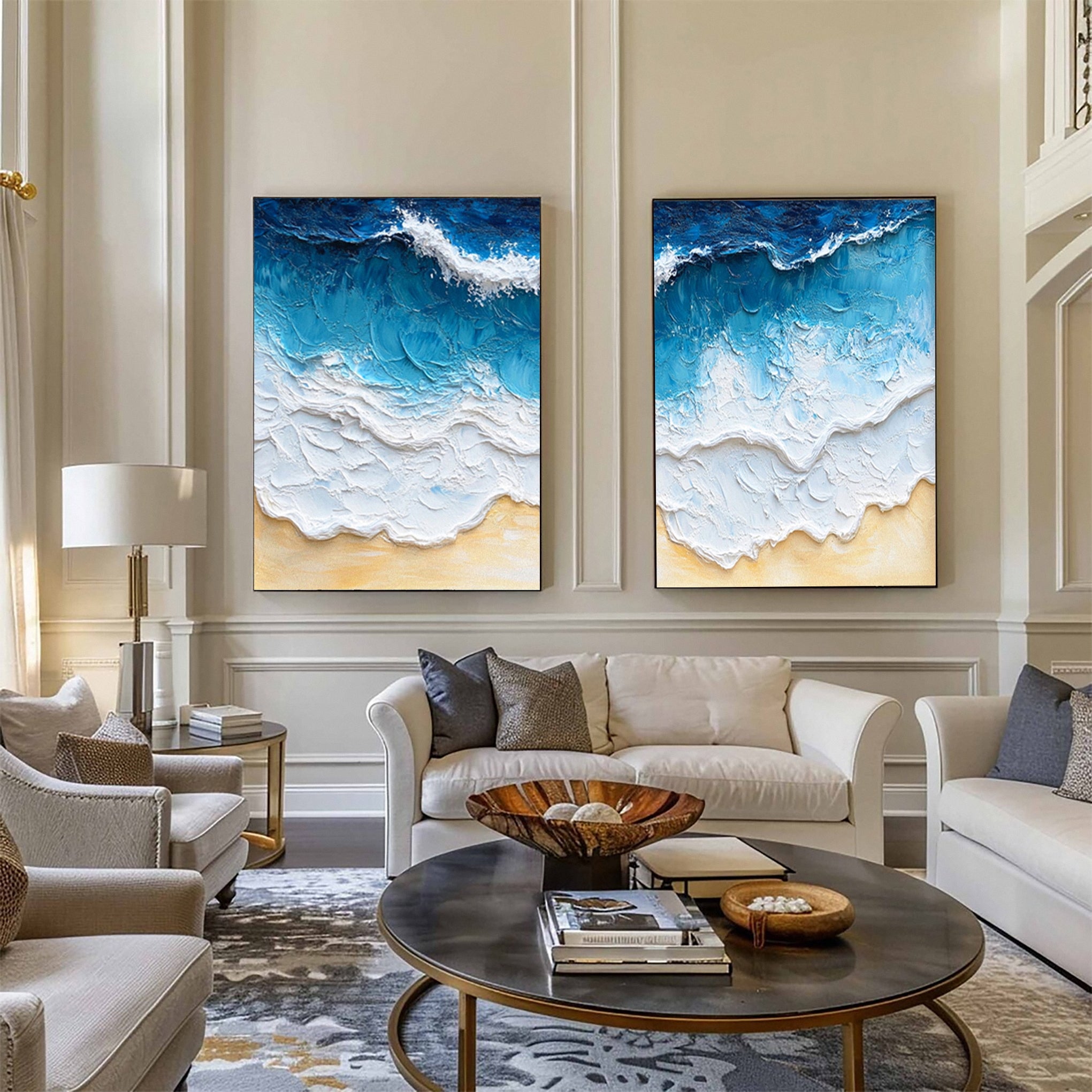 Marine Majesty Large Wall Canvas Set Captivating Sea Waves #OS 011