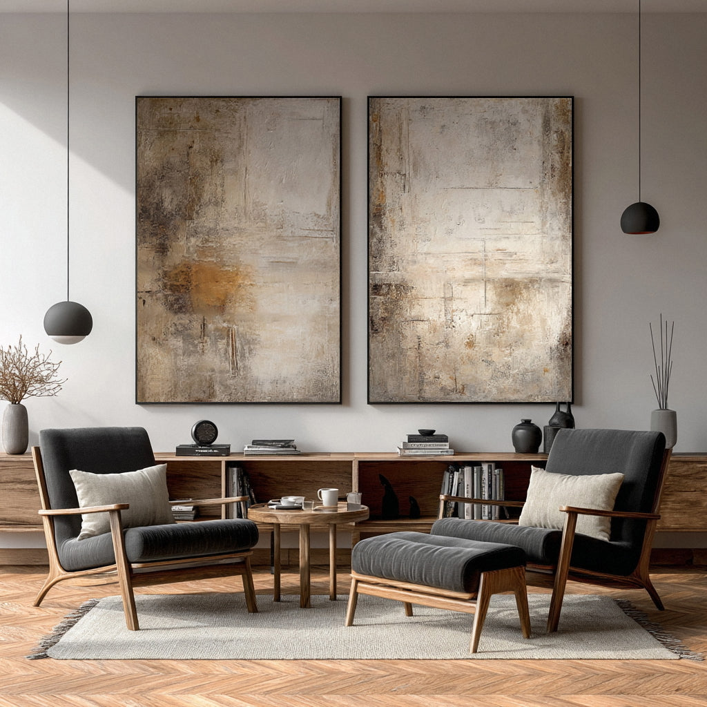 Sculptural White Abstract Diptych for Modern Homes Set Of 2 #AG 018